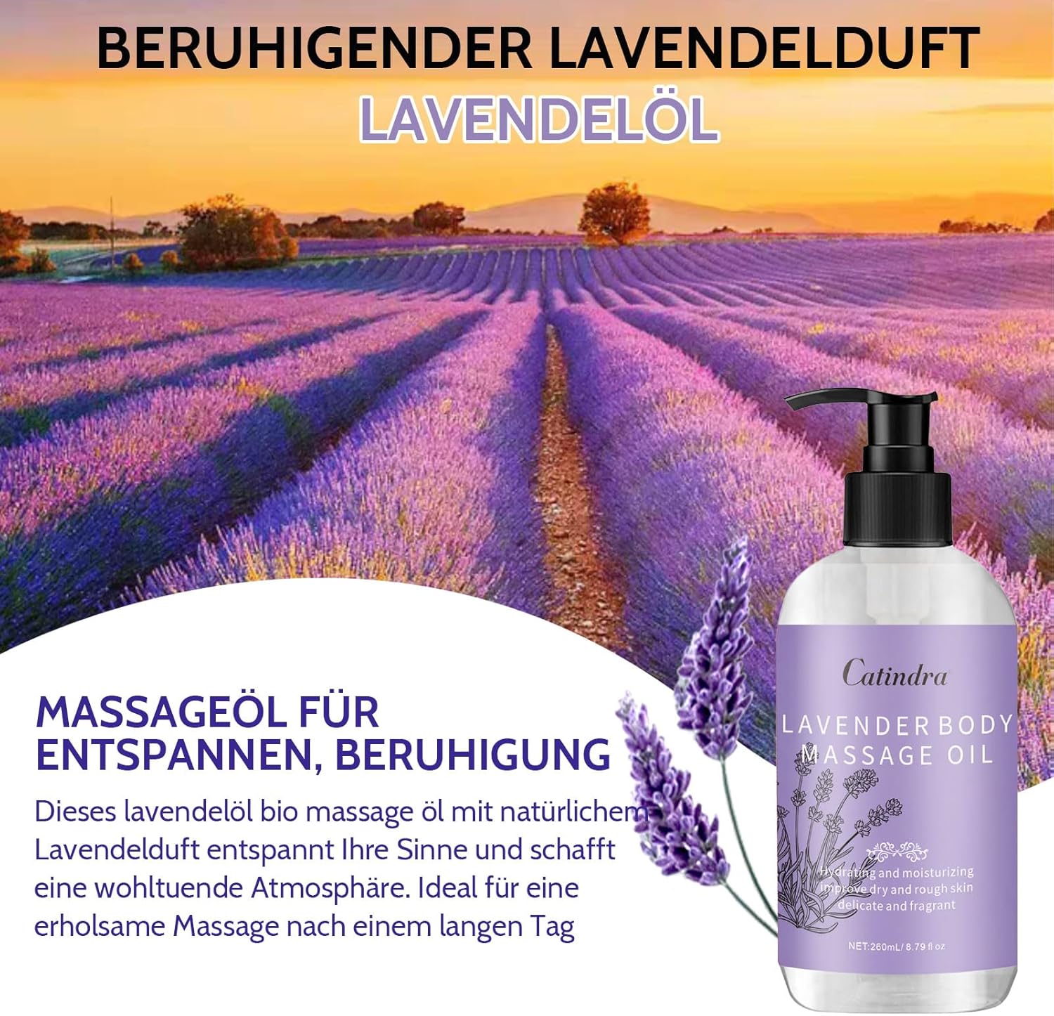 Moisturising Massage Oil, Nourishing Essential Oil, 260 ml