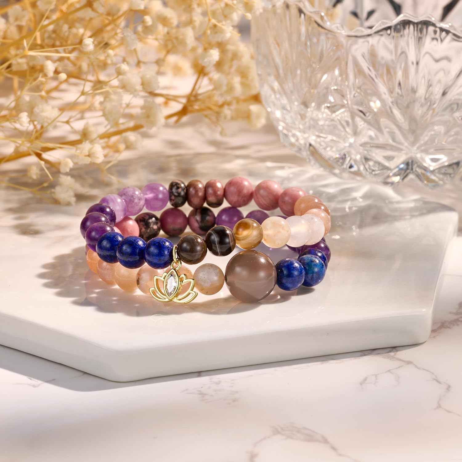 Bivei Naturstein Chakra Armband - Echte Edelsteine, Damen Kristall Armband mit Lebensbaum-Anhänger, Yoga Energie Armband für Damen, 7 Chakren Heilstein-Armband, Valentinstagsgeschenk für sie/ihn