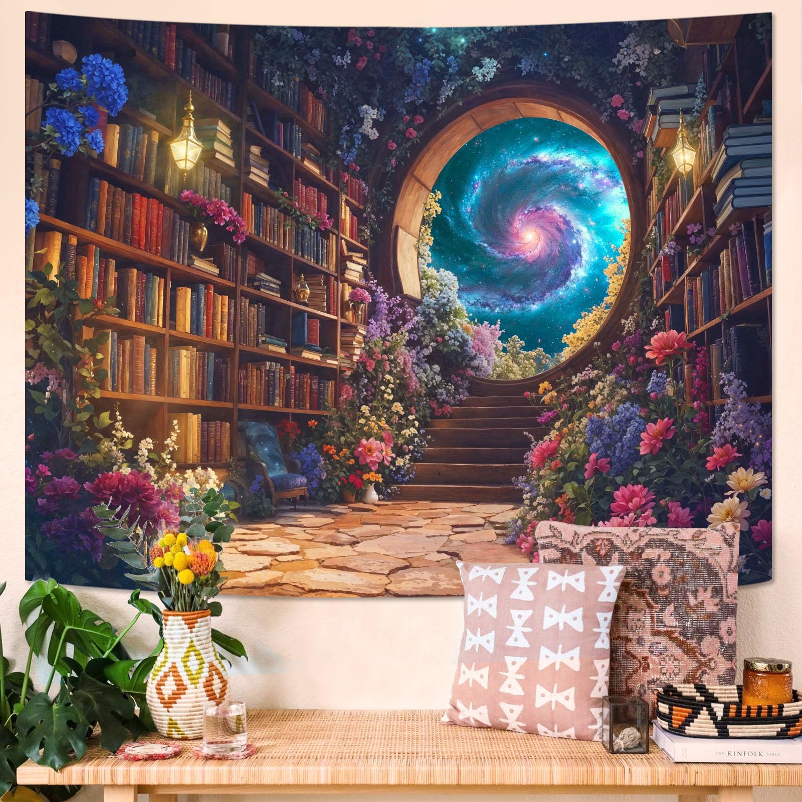 Accnicc Forest Library Tapestry Tree Bookshelf Tapestries Wall Hanging Vintage Fantasy Fairy Treehouse Book Large Tapestry for Bedroom Living Room Dorm Classroom 80 x 60 inch