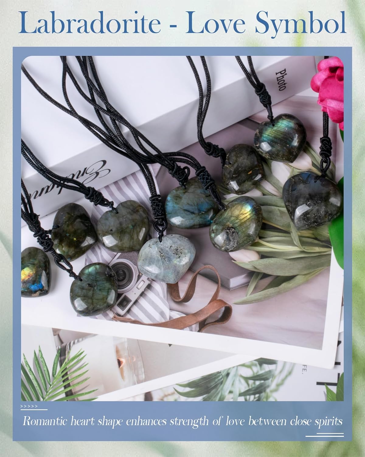SPDYCESS Natürliche Heilung Kristalle Kette Damen Herz Rund Labradorit Achat Halskette mit Anhänger Reiki Schmuck für Männer Frauen Geschenk