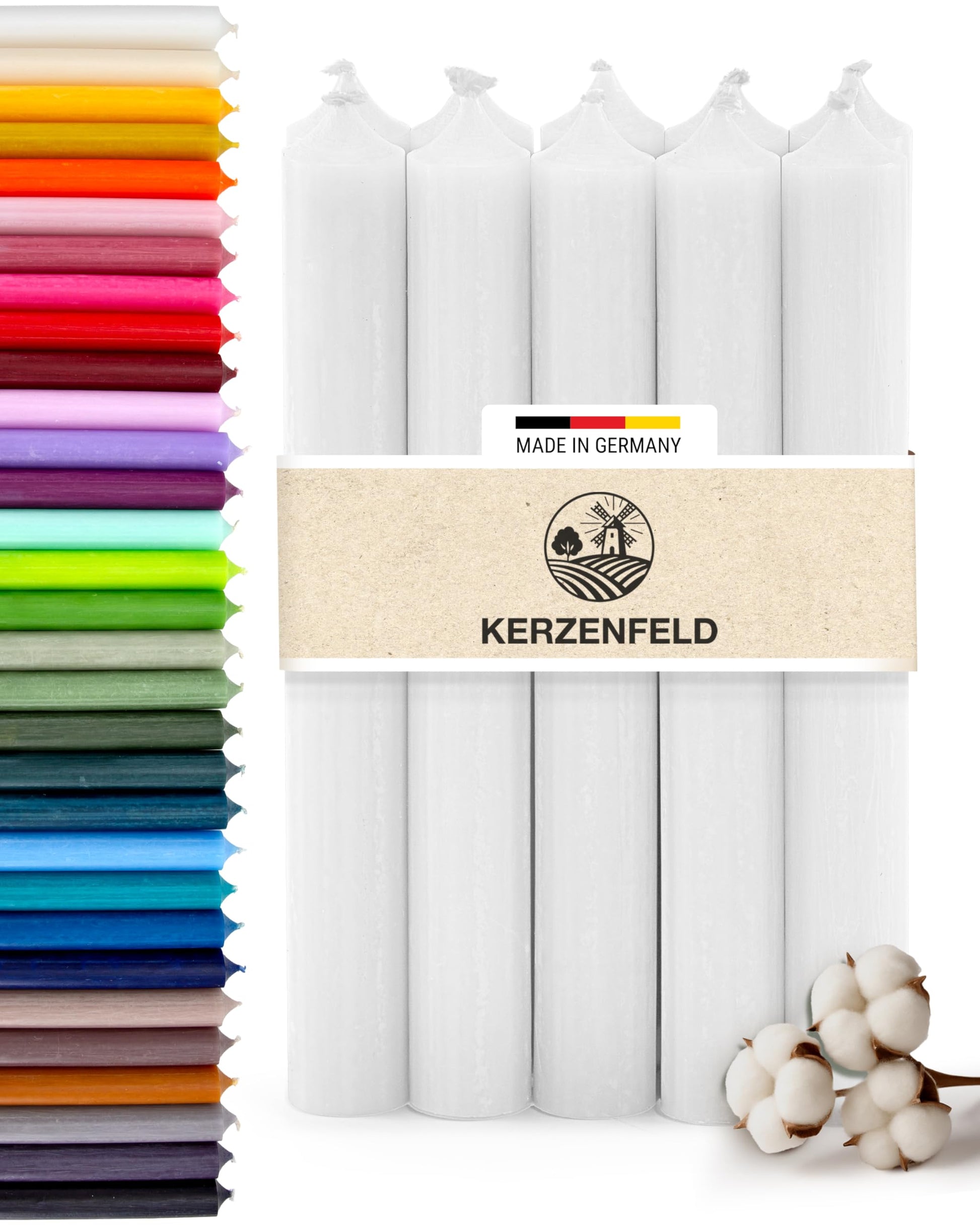 Bunte Stabkerzen Durchgefärbte, 10 Stück, 180mm x 22mm, Spitzkerzen, 8+ Stunden Brenndauer, Made in Germany - Ohne Tropfen & Rußen - Unparfümierte und RAL-Zertifizierte Tafelkerzen (Jade Grün)
