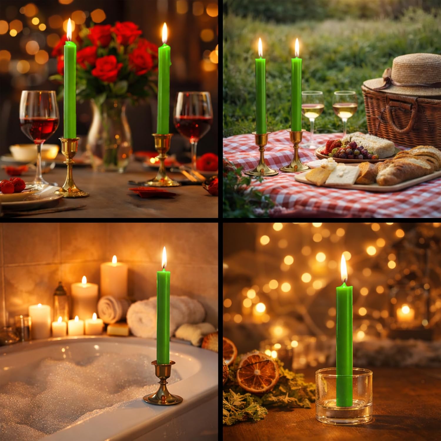 25 Stabkerzen 180mm x 22mm | Durchgefärbte Spitzkerzen | 8+ Stunden Brenndauer | Made in Germany - Ohne Tropfen & Rußen | RAL-Zertifizierte Tafelkerzen unparfümiert (Grün)