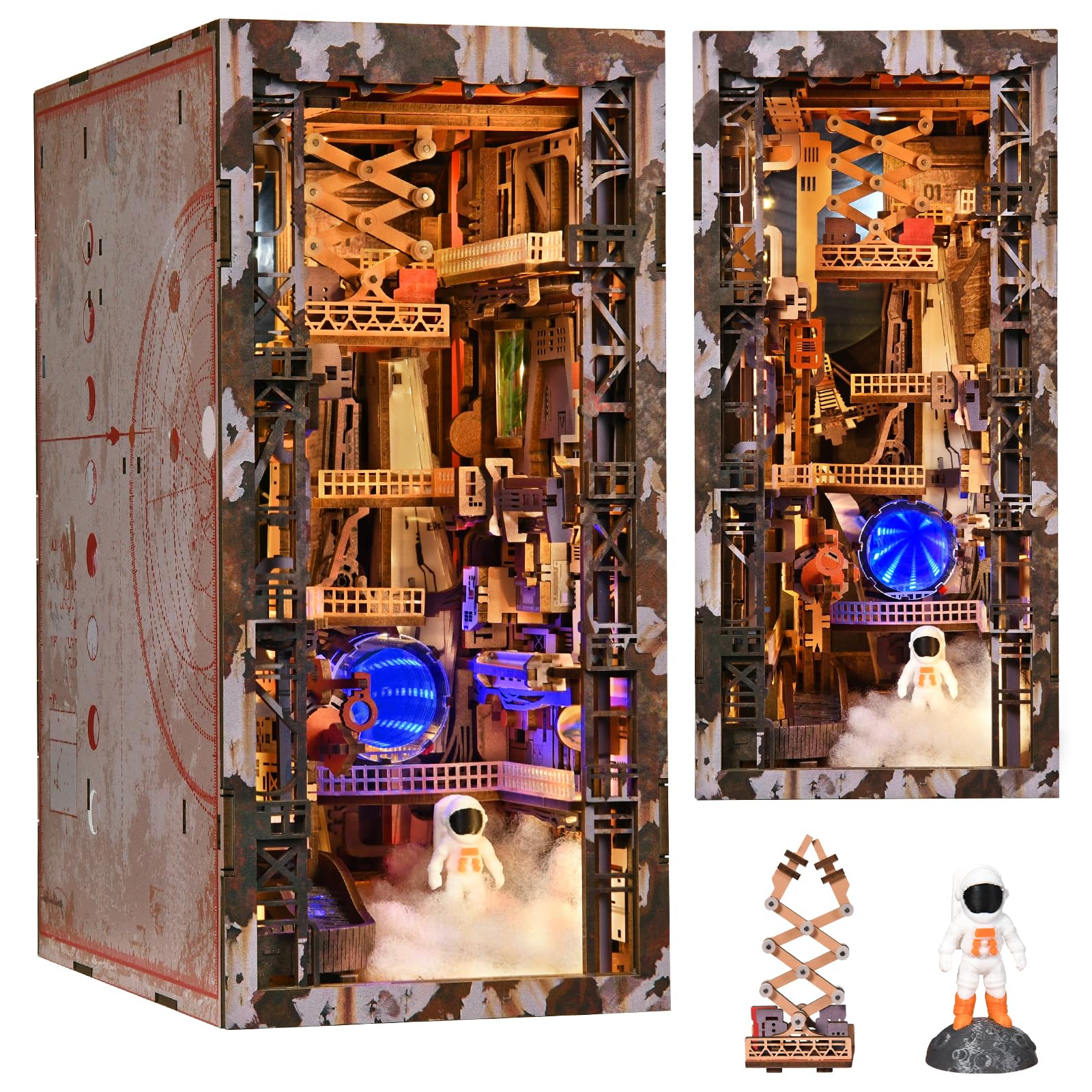 Book Nook Kit, DIY Miniatur Puppenhaus Booknook Kit, 3D Wooden Puzzle Bookend Bookshelf Insert Decor mit LED-Licht und Staubschutzhülle für Jugendliche und Erwachsene (Beyond Library)