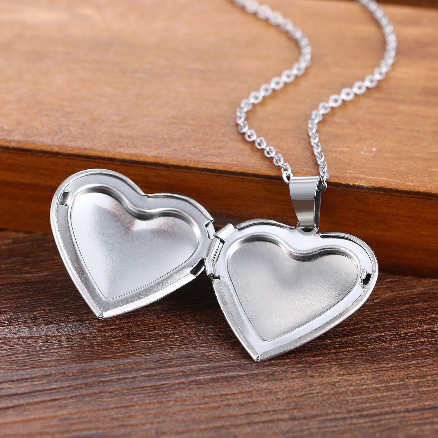 Cupimatch Heart Locket for Opening: Chain with Heart Necklace Pictures Photo Pendant Women's Amulet Necklace Stainless Steel Hinged with 45 cm Chain
