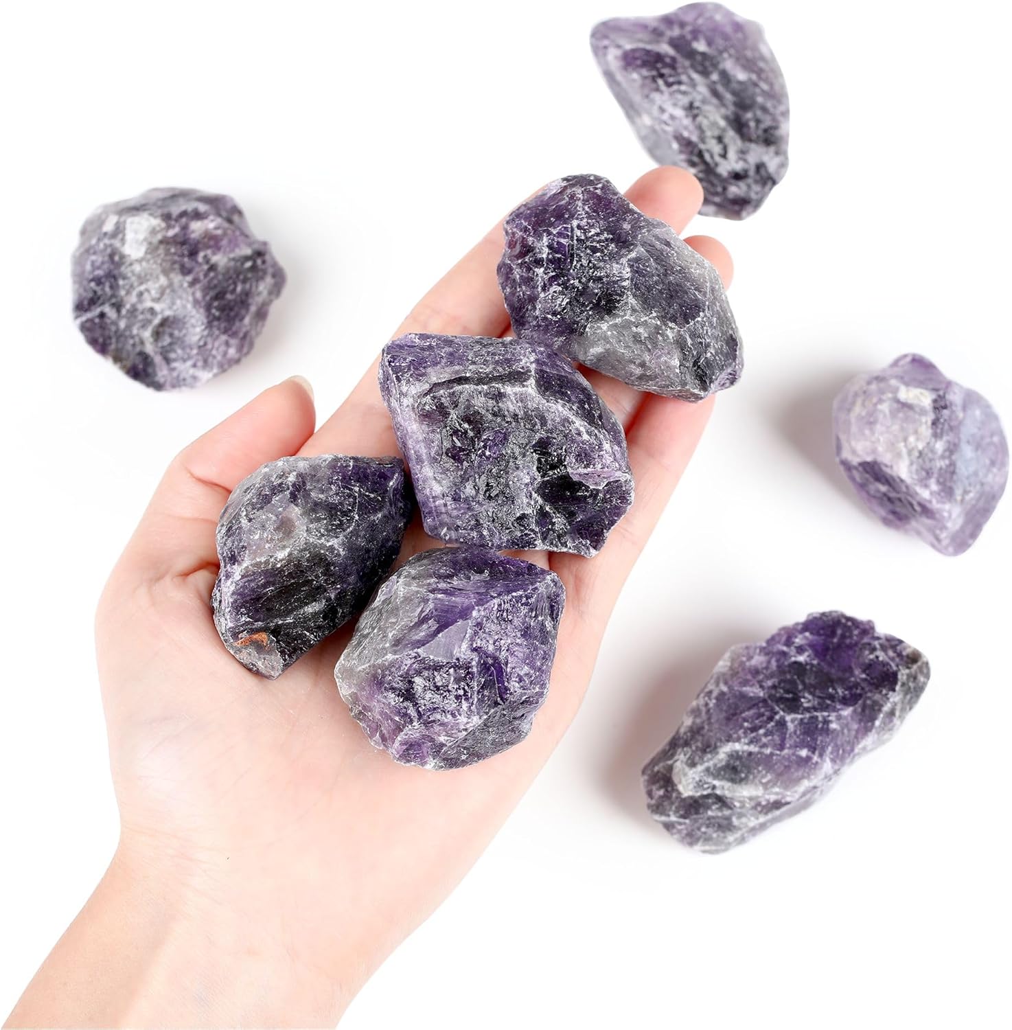 QINJIEJIE 100% Großes Amethyst Rohsteine Premium Wassersteine Kristalle Steine 4 Stück Natursteine Heilsteine set 4.5–5 cm
