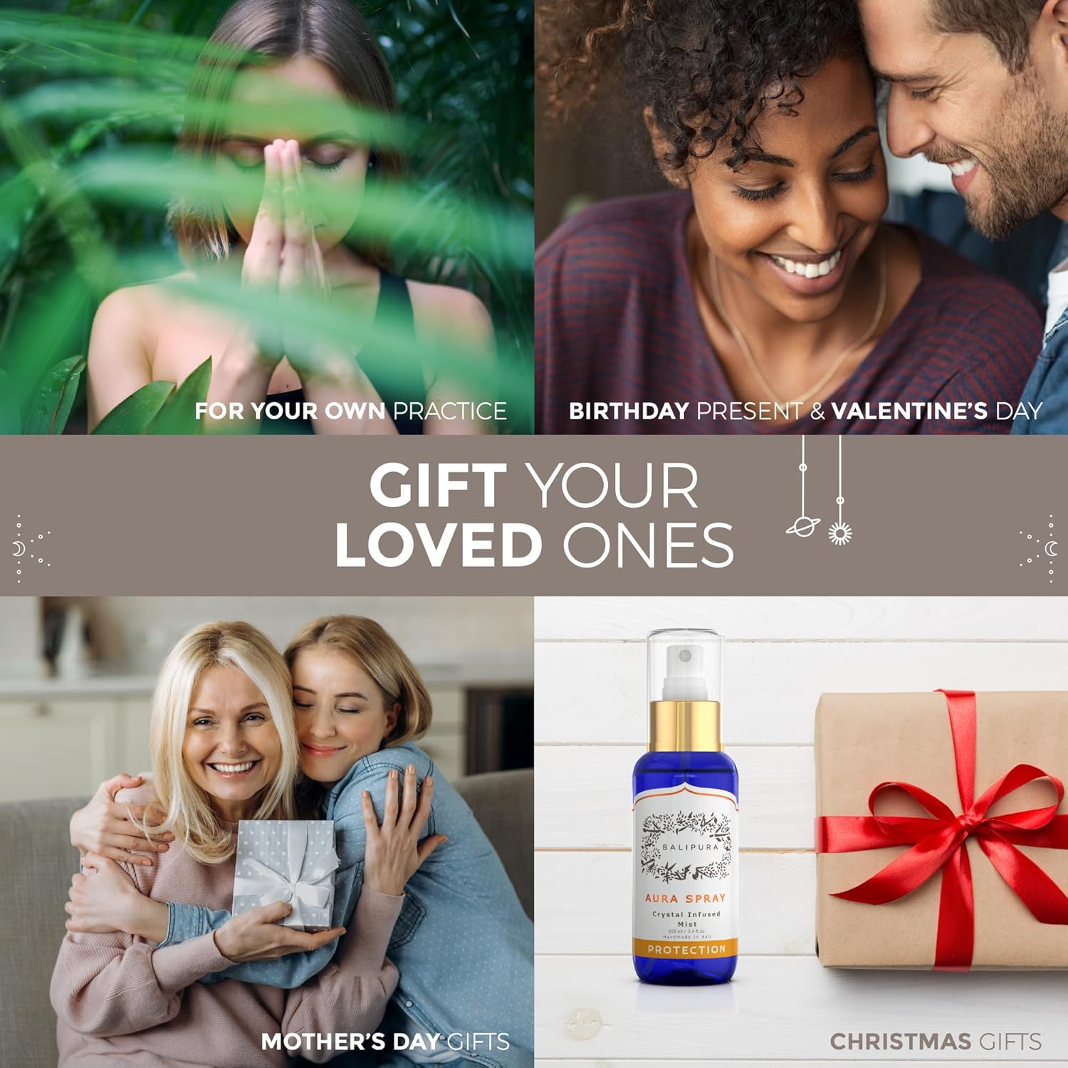 BALIPURA - Healing Crystals Auric Mixtures of Essential Oils of Lavender and Lemongrass, Black Tourmaline, Smoky Quartz and Citrine. "Protection" Aura Mist Handmade in Bali, 100 ml