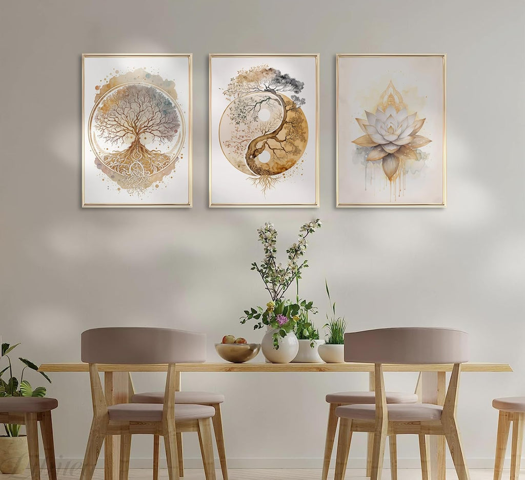 Tree of Life Canvas Wall Art Lotus Zen Painting Picture Wall Decor Abstract Yin Yang Fall Art Poster Print Artwork for Living Room Yoga Room Hotel Bedroom Home Decoration