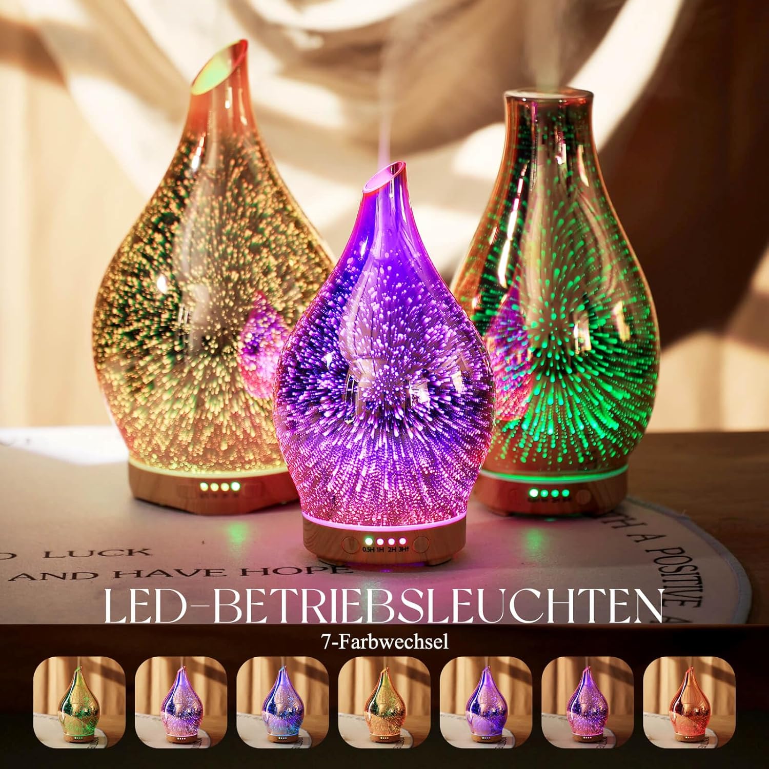 Porseme Aroma Diffuser Luftbefeuchter 150ml,Handgeblasen 3D Luftbefeuchter Ultraschall Leise 7 farbwechselnde LEDs Raumbefeuchter BPA Frei für Wohnung Yoga SPA mit Timer (Rose Gold)