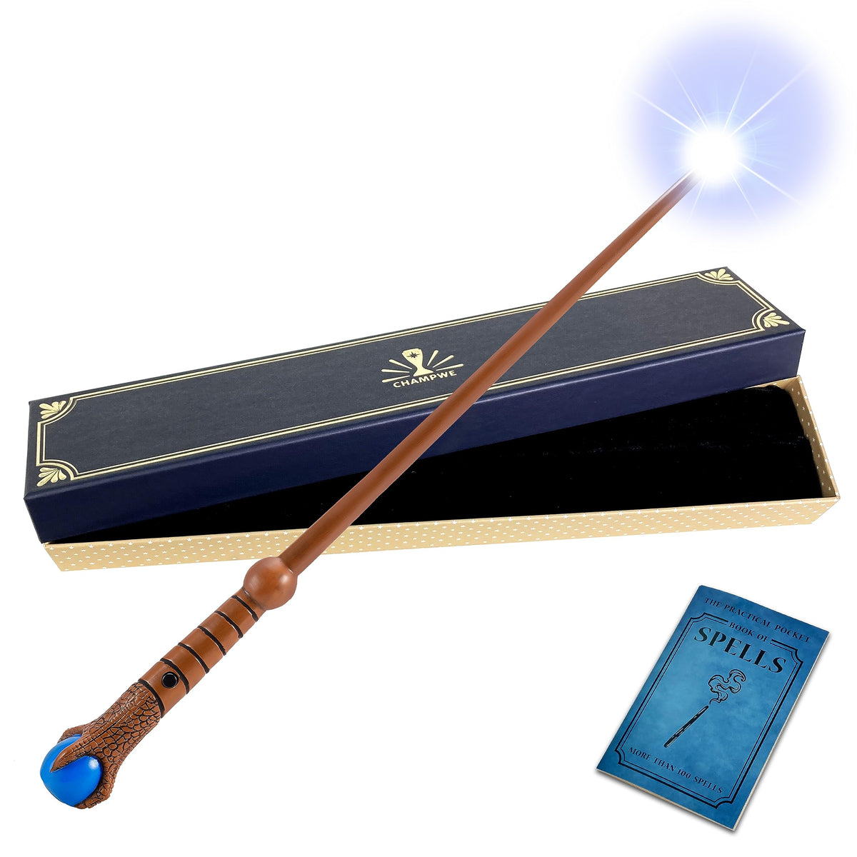 ChampWe Light Up Magic Wizard Wand Rechargeable Illuminating Toy for Kids Witch Collection Cosplay Accessories with Spellbook and Gift Box (Ivy)