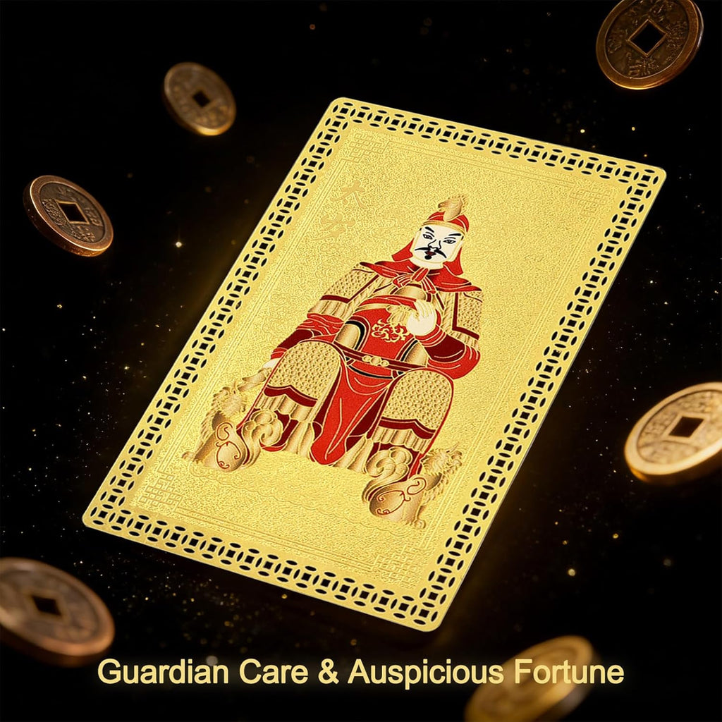2026 Tai Sui Amulet Gold Card for Protection, General Wen Zhe Blessing, Annual Feng Shui Talisman for Rat, Horse, Rabbit, Rooster, Wallet Size, Lucky Charm
