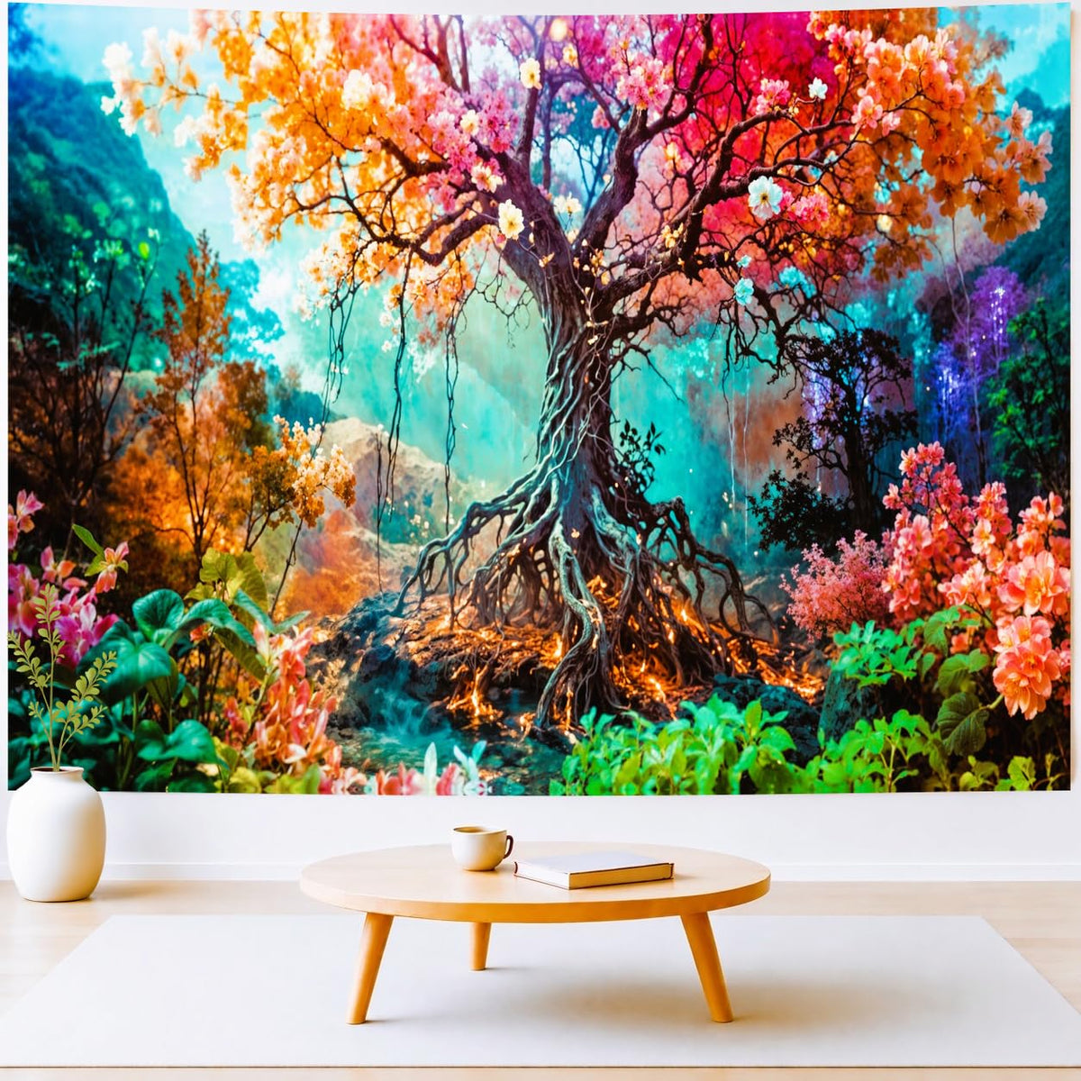 Delur Forest Tapestry Tree of Life Tropical Rainforest Tapestry Wall Hanging Colorful Nature Landscape Mystical Psychedelic Spiritual Headboard for Bedroom Living Room Home Decor (51.2" x 59.1")