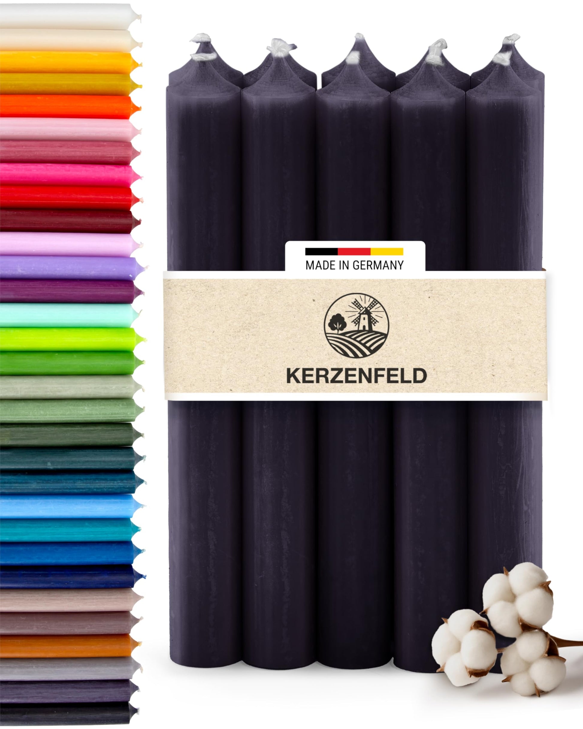 Bunte Stabkerzen Durchgefärbte, 10 Stück, 180mm x 22mm, Spitzkerzen, 8+ Stunden Brenndauer, Made in Germany - Ohne Tropfen & Rußen - Unparfümierte und RAL-Zertifizierte Tafelkerzen (Jade Grün)