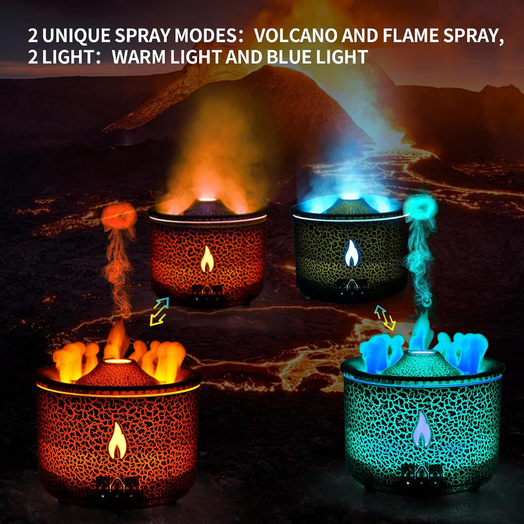 BOHOFAM Aroma Essential Oil Diffuser 360 ML,Volcano and Flame Diffuser/Humidifier,give1.76 oz Hotel Collection Essential Oils,Blue/red Light Selection,Diffusers for Home,Large Room(Black Cracks)