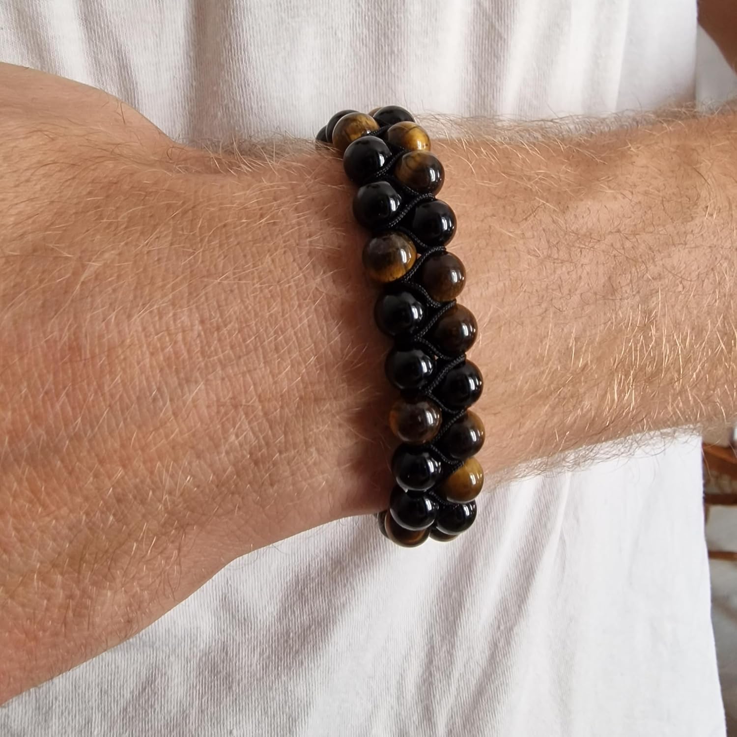 Natürlicher Kristall Schwarzer Obsidian Tigerauge Perlen Stein Halskette Armband Set Glücksamulett Anhänger Schutz Valentinstag Geschenke für Ihn