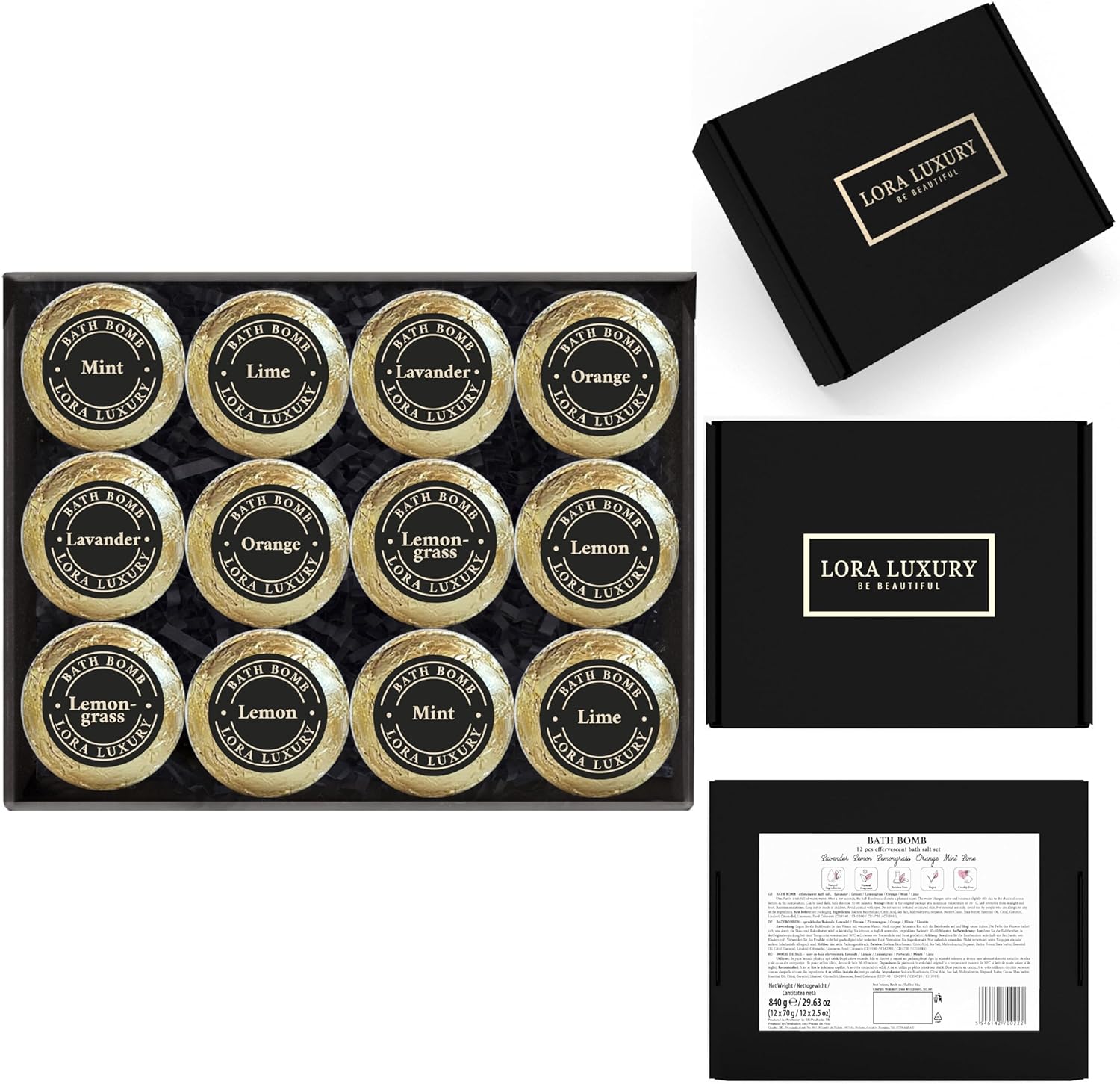 Badebomben Geschenk Set 12er Pack – 12 Sprudelbäder mit rein natürlichen ätherischen Ölen – Geschenk Idee – Shea & Kakaobutter – Natürliche Zutaten