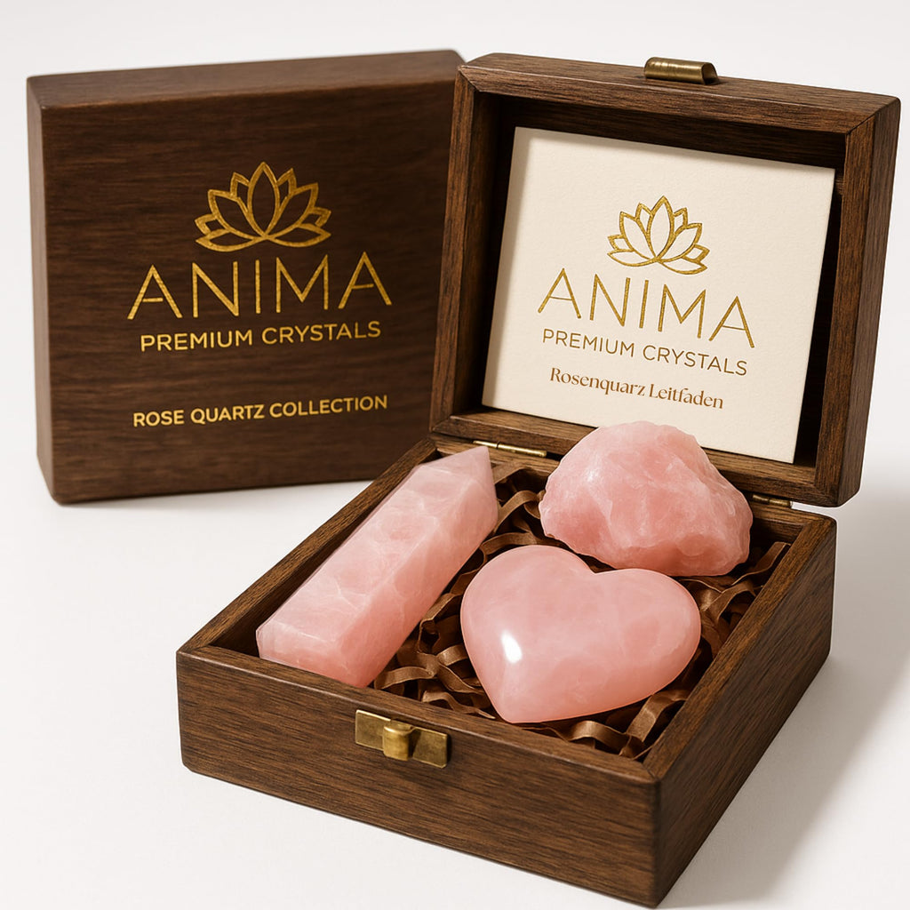 Anima Premium Amethyst Stone Set - Amethyst Tower, Cluster and Raw Crystal - Large Crystals and Healing Stones in Wooden Box - Ideal Spiritual Gift for Women for Meditation and Restful Sleep