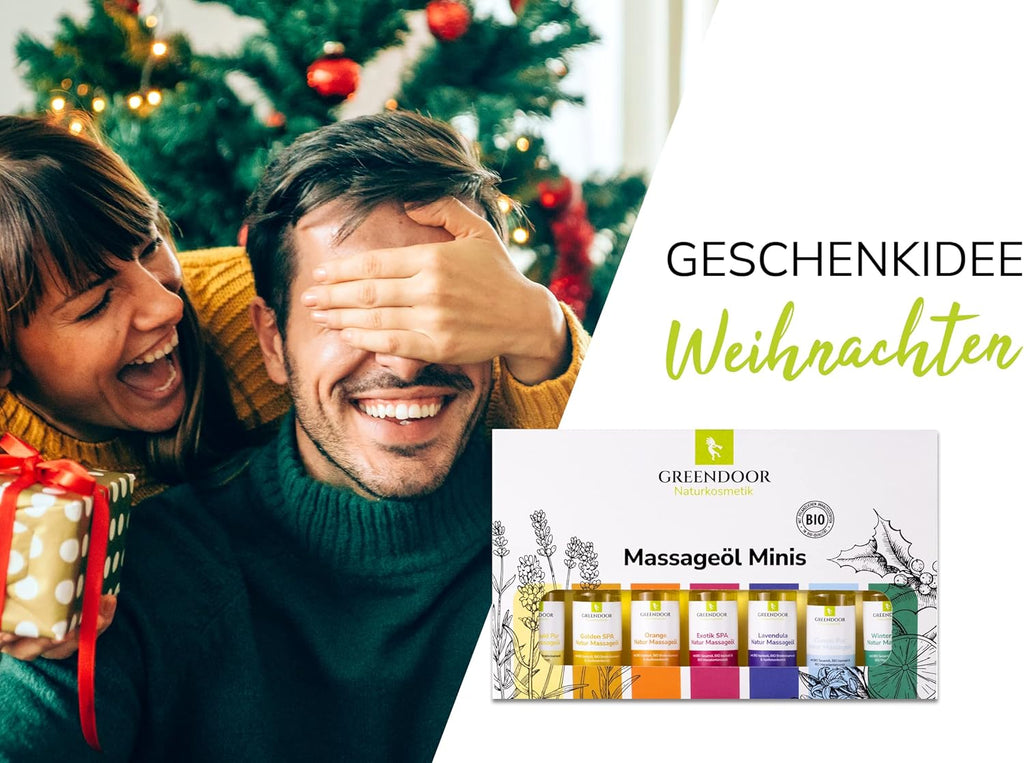 GREENDOOR Massageöl TESTER Set 175ml / 7 x 25ml veganes Massage Öl Sortiment Minis, 100% Natur, natürliches bestes Massage-Erlebnis, reine Naturkosmetik BIO Öle, Weihnachten Geschenke Probierset