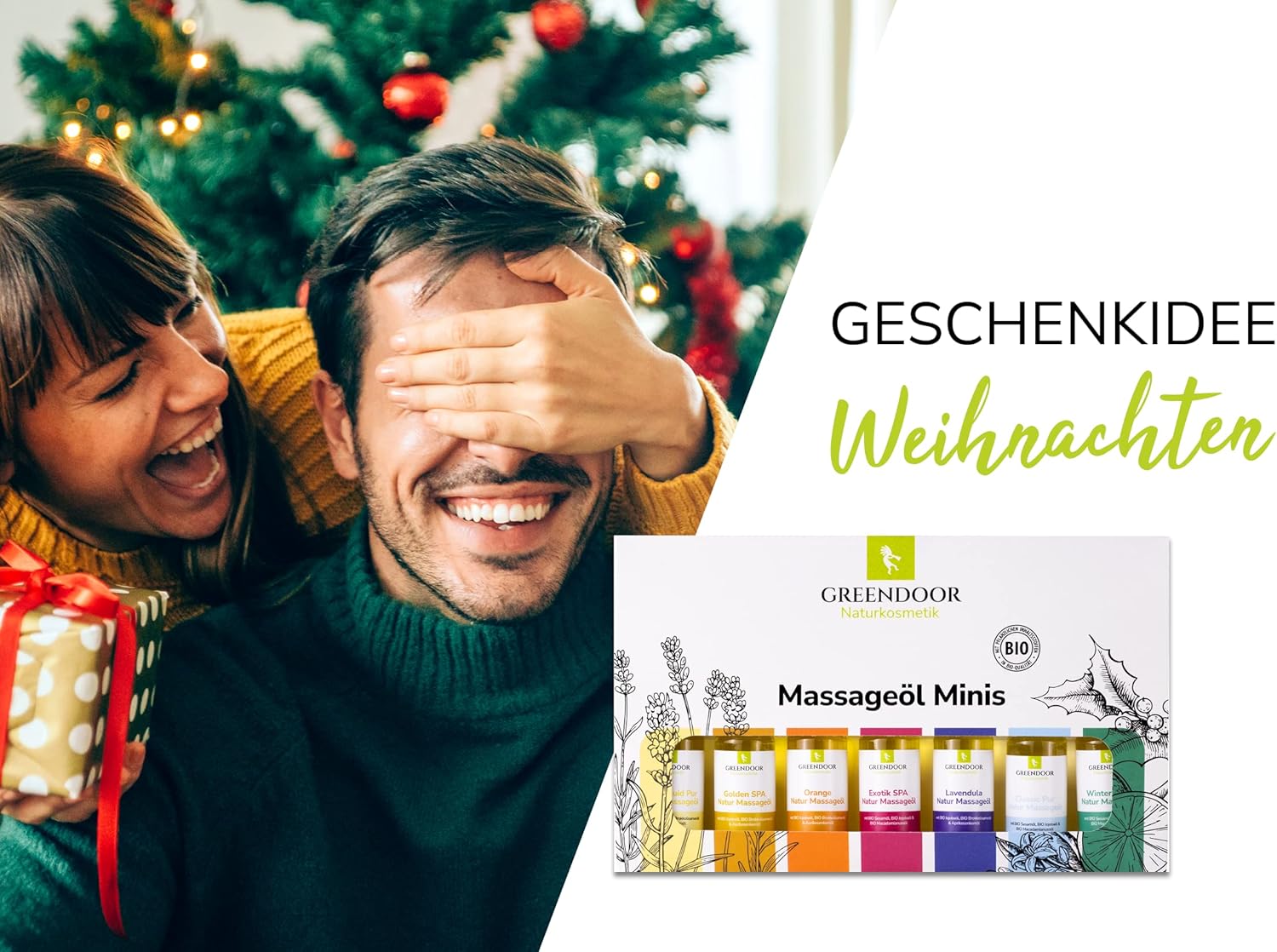 GREENDOOR Massageöl TESTER Set 175ml / 7 x 25ml veganes Massage Öl Sortiment Minis, 100% Natur, natürliches bestes Massage-Erlebnis, reine Naturkosmetik BIO Öle, Weihnachten Geschenke Probierset
