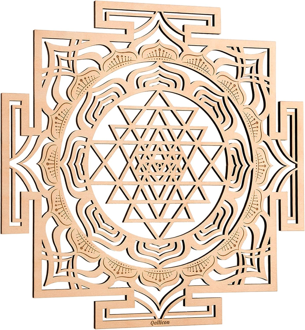 Qallicon Sri Yantra Mandala Sacred Geometry Wall Art Crystal Grid Chakra Wood Yoga Wall Decor Meditation Altar Zen Spiritual Gifts