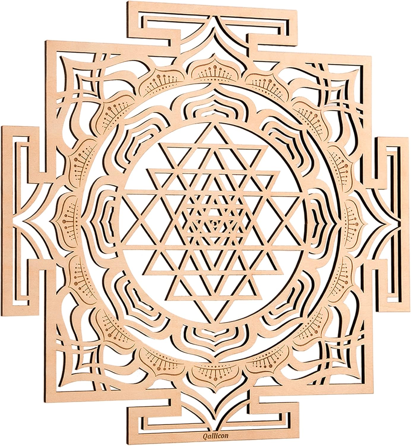 Qallicon Sri Yantra Mandala Sacred Geometry Wall Art Crystal Grid Chakra Wood Yoga Wall Decor Meditation Altar Zen Spiritual Gifts