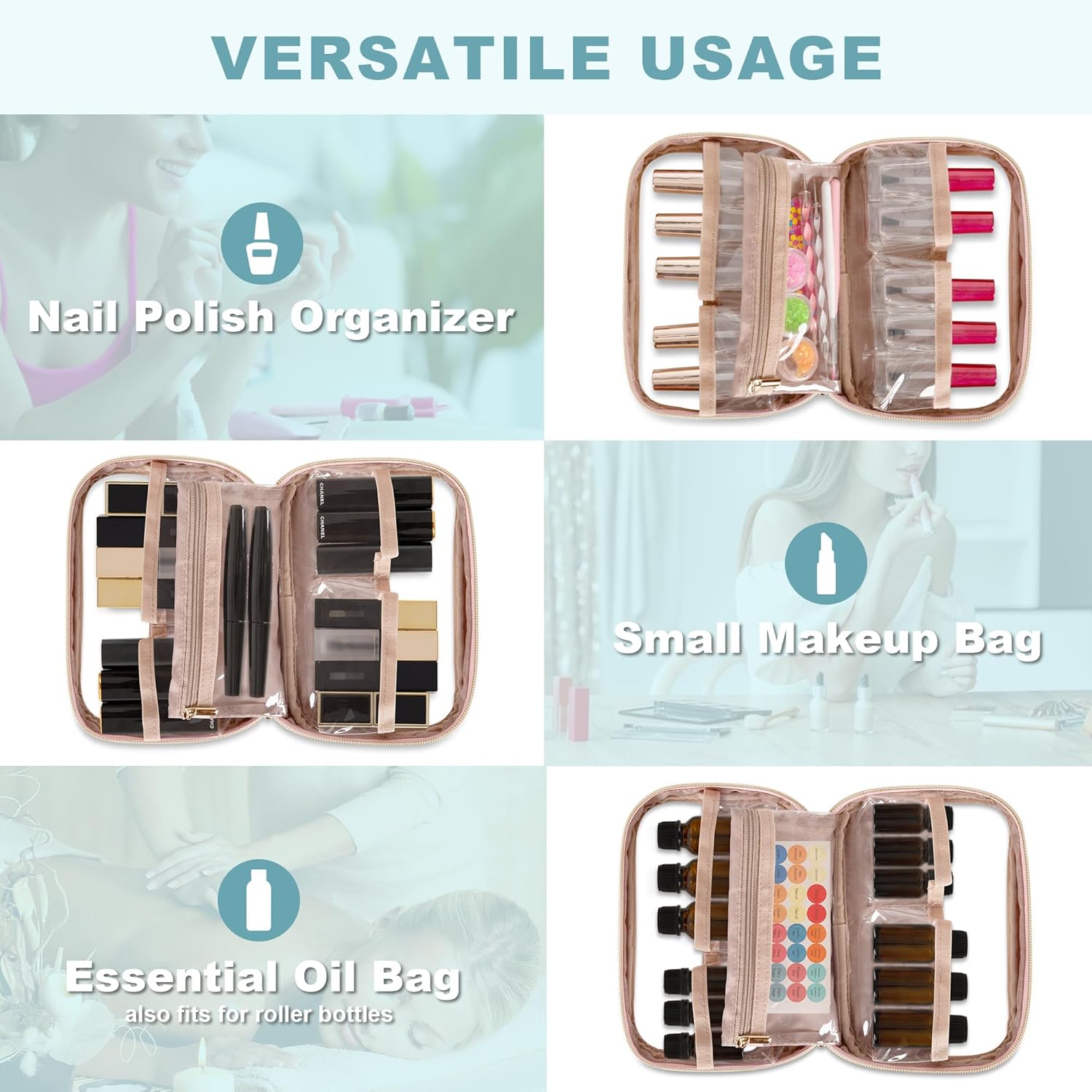 Yarwo Nagellack Organizer Tasche für 10 Flaschen, Kleine Nagellack Aufbewahrung mit Sichtfenster und Handschlaufe, Tragbare Kosmetiktasche für Maniküre Set & Nail Art, Rosa (Nur Tasche)