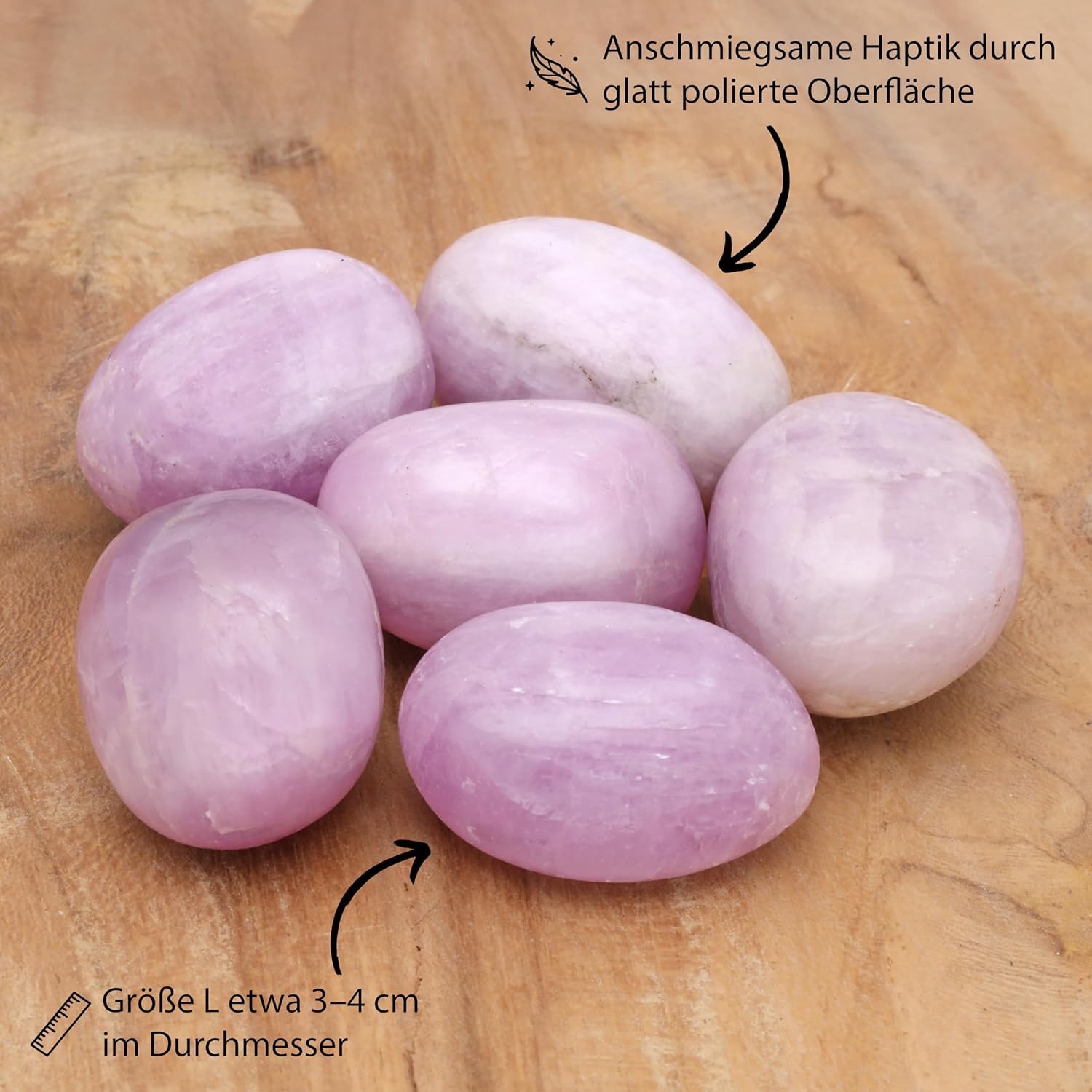 Lebensquelle Plus Kunzite Gemstone Tumbled Stone + Gemstone Card | Size L: 3-4cm | Worry Stone Healing Stone Pocket Stone