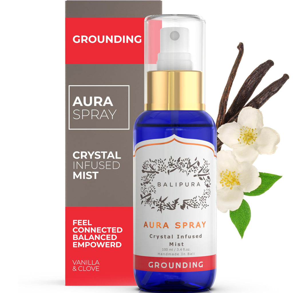 BALIPURA - Aura Healing Spray Mist - Enriched with Healing Crystals and Organic Essential Oils - Gift Set with Canvas Bag 4 x 30ml