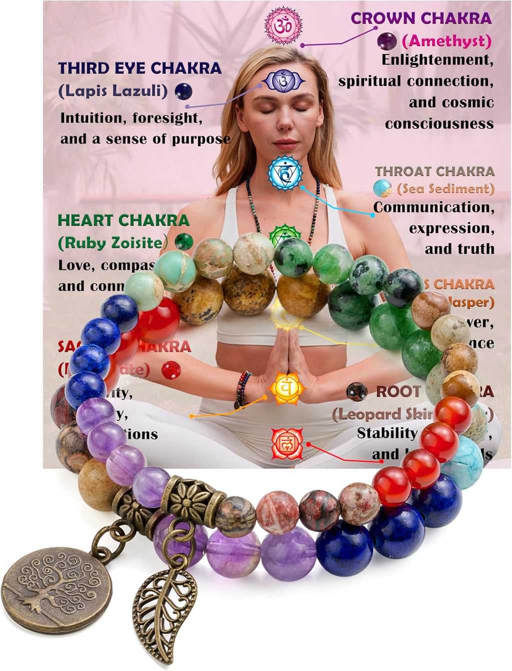 Farfume Chakra Armband Echte Steine, Echte Steine-Edelsteine Armband fur Damen