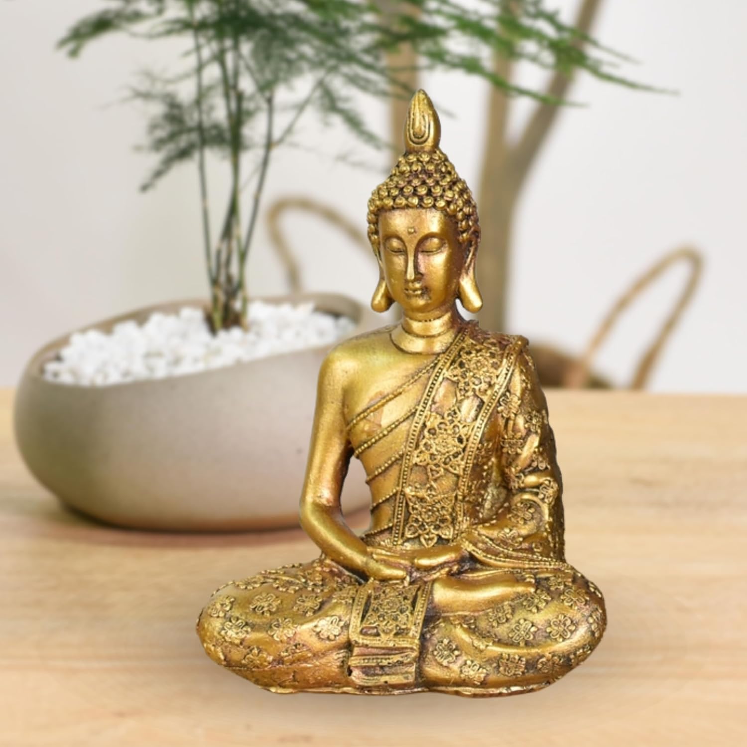 Zen'Light - Buddha-Kopf-Figur Sanci - Dekoration für Zen, Meditation und Feng-Shui - Geschenk für entspannende und spirituelle Atmosphäre - Buddha-Statue - Höhe: 18 cm - Farbe: Gold
