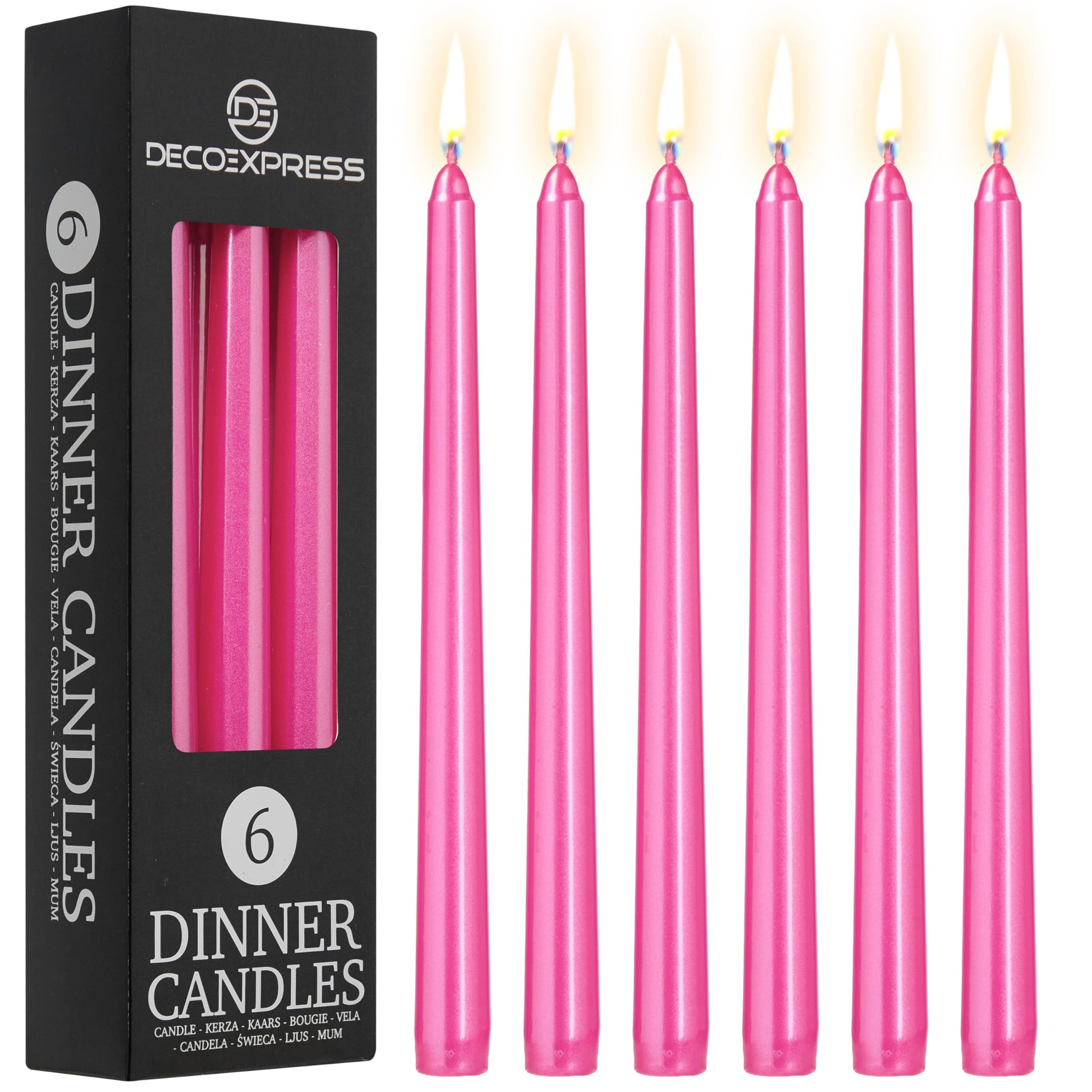 DECO EXPRESS Taper Candles Set of 6, 10, 15 or 50, Long Burning Time up to 8 Hours, Odourless (Silver, Set of 15)