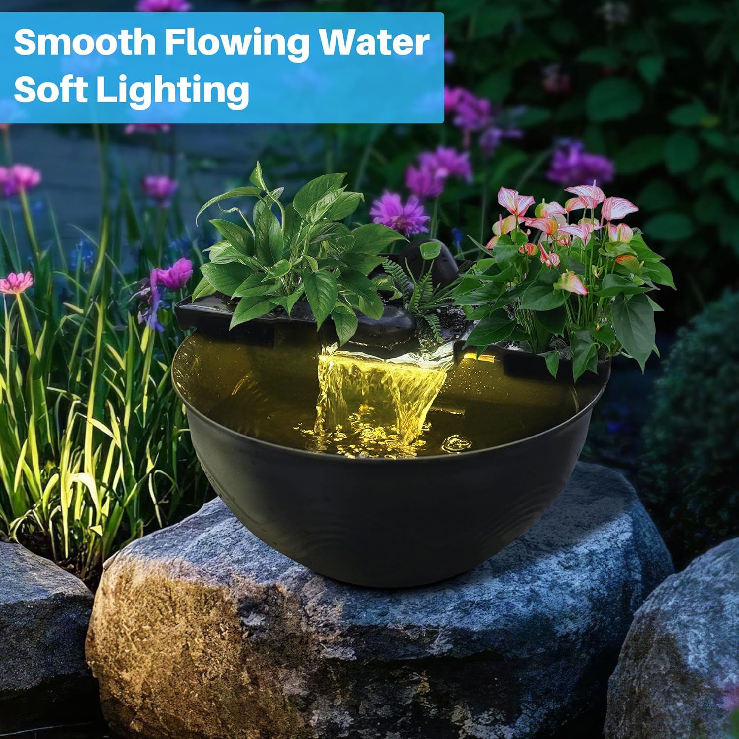 Biling Tischteich für den Innenbereich, Kleines Fischteich Set mit Wasserfall, Tisch Wasserfall Brunnen Set Wassergarten für Büro Wohnzimmer Balkon Garten, gut für Meditation und Entspannung, Schwarz
