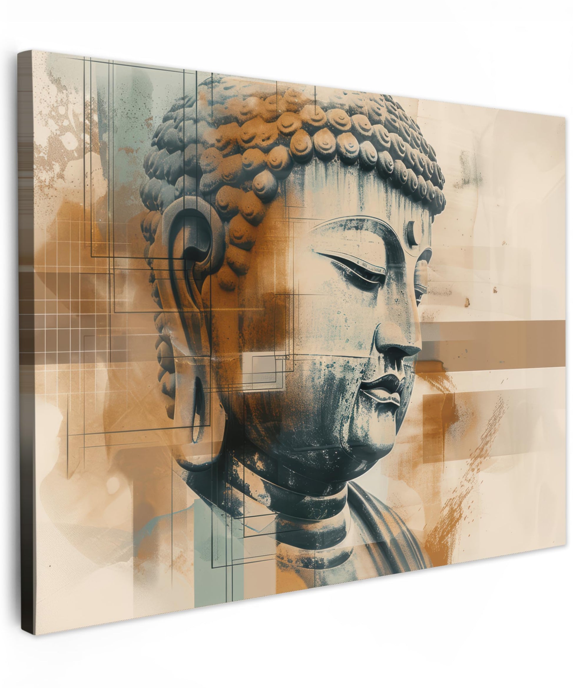 MuchoWow© Wall Pictures Large 120 x 80 cm XXL Bedroom Home Decoration Home Picture Living Room Photo Canvas Wall Pictures Canvas Wall Decor Buddha - Zen - Gold - Luxury - Spiritual
