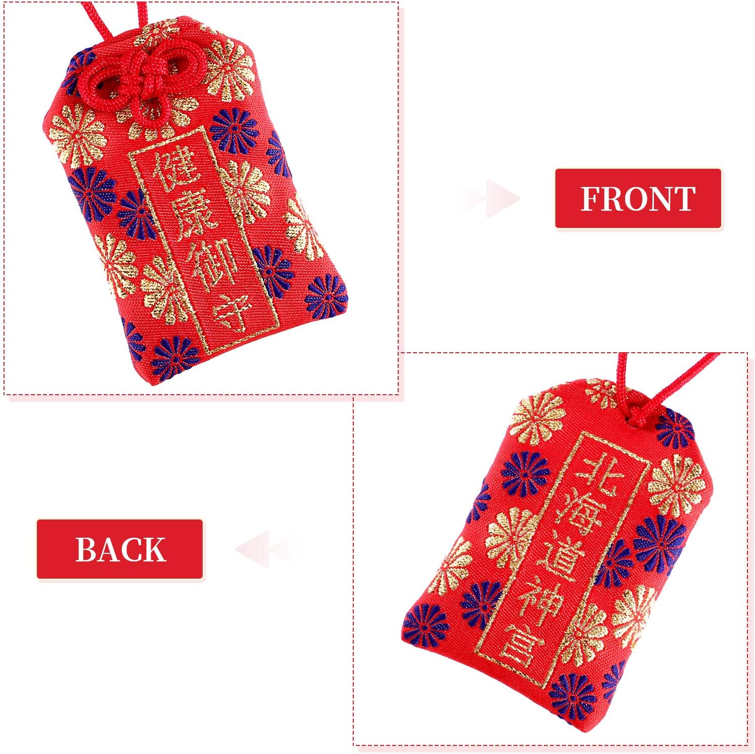 Wakauto Omamori Charm Japanese Shrine Lucky Amulet Blessing Bag for Good Health (Red)