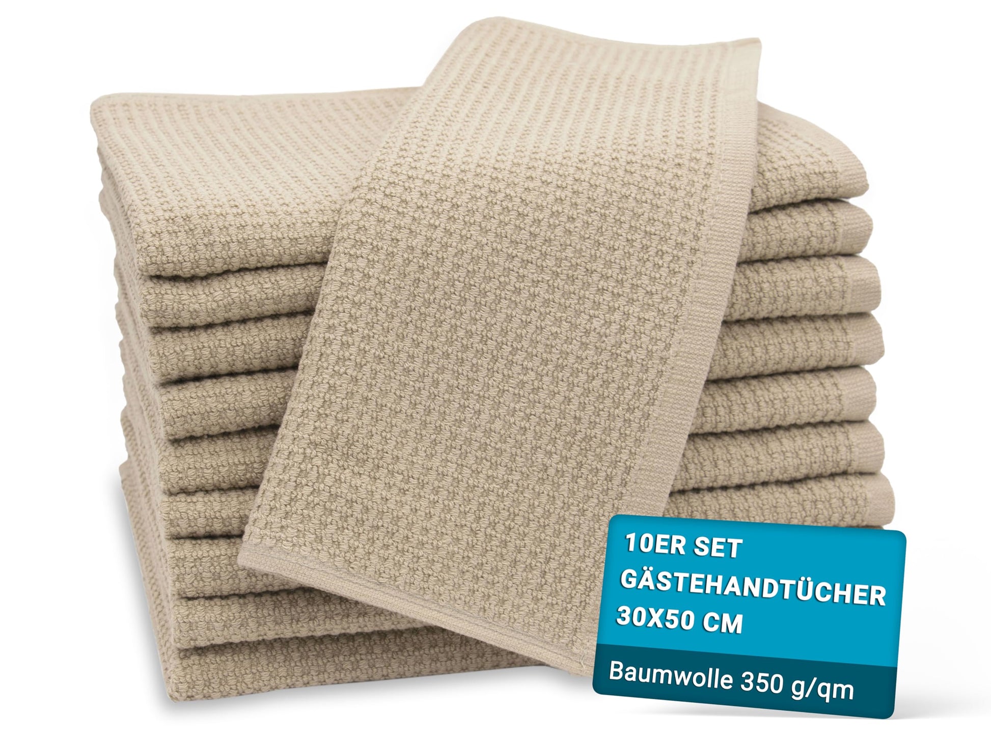 ZOLLNER Set of 10 Flannels in 30 x 30 cm – Durable Hand Towels in Beige – with Practical Hanger – Timeless Waffle Pattern – Washable up to 95 °C – Cotton – Hotel Quality