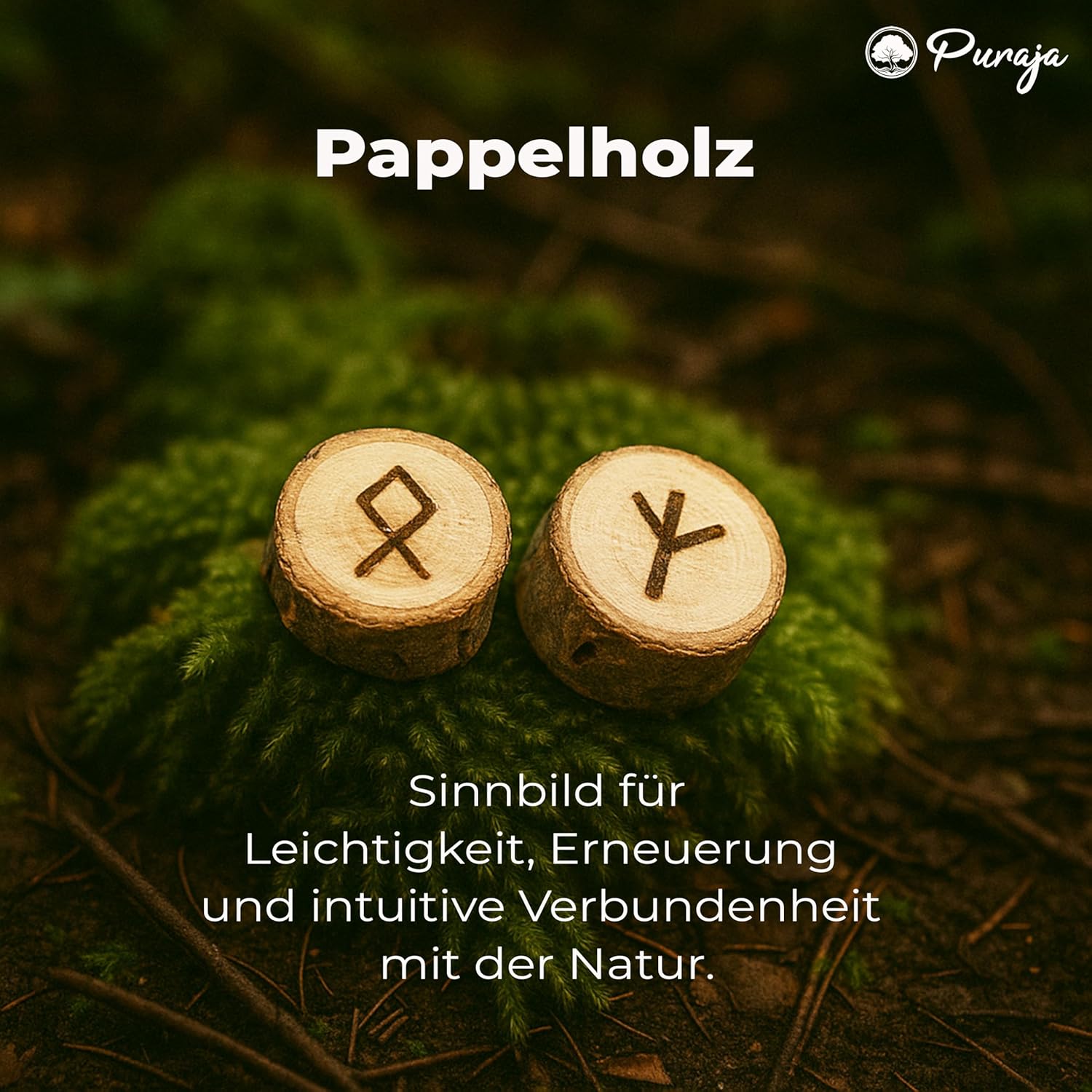 PURAJA Runensteine Set: Holz | Mit Elder Futhark Alphabet | 25 Holz Runensteine im Baumwollsäckchen | Magisches Runen Set