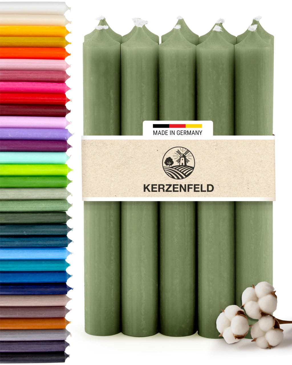 Stabkerzen Rot, 10 Stück, 180mm x 22mm, Durchgefärbte Spitzkerzen, 8+ Stunden Brenndauer, Made in Germany - Ohne Tropfen & Rußen - Unparfümierte und RAL-Zertifizierte Tafelkerzen