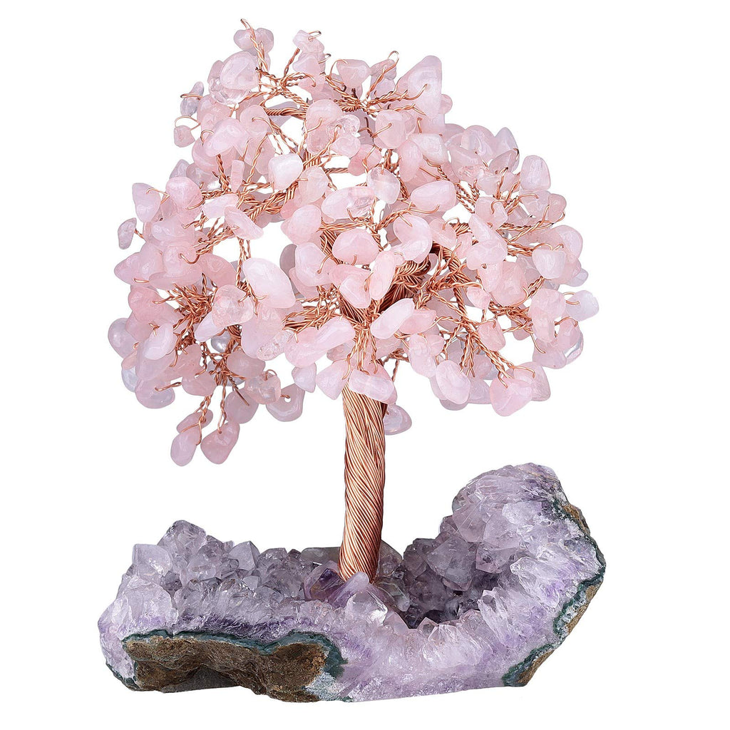 KYEYGWO Amethyst & Citrine Reiki Heilung Kristallbaum auf Natürlichen Amethyst Drusensegment Rohstück Base, Stein Geldbaum Feng Shui Bonsai Baum Figuren Ornament Haus Deko für Glück, Reichtum