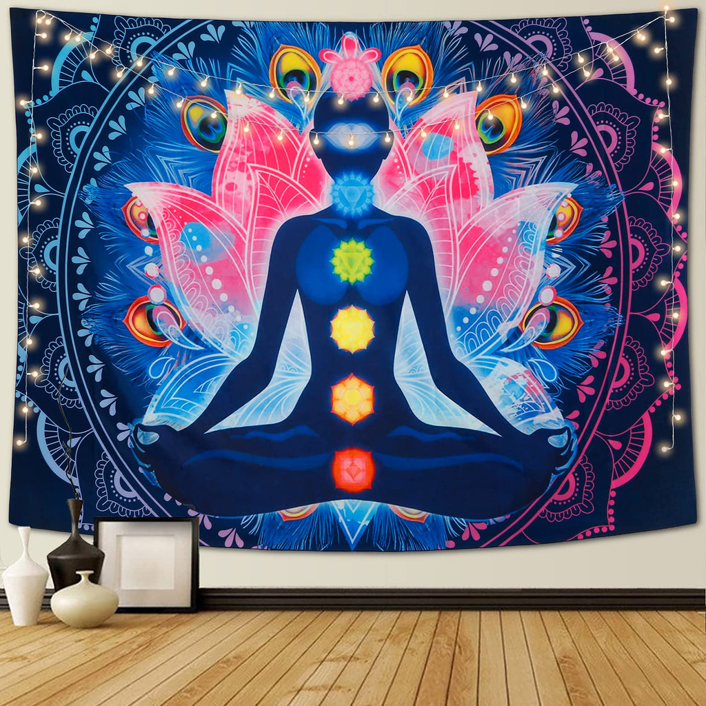 Betylifoy Baum des Lebens Tapisserie Mond und Sonne Schwarzer Wandbehang Tapisserie Psychedelisches Mandala Sternenhimmel Wandteppich Hippie Tapisserie für Schlafzimmer (148x200cm)