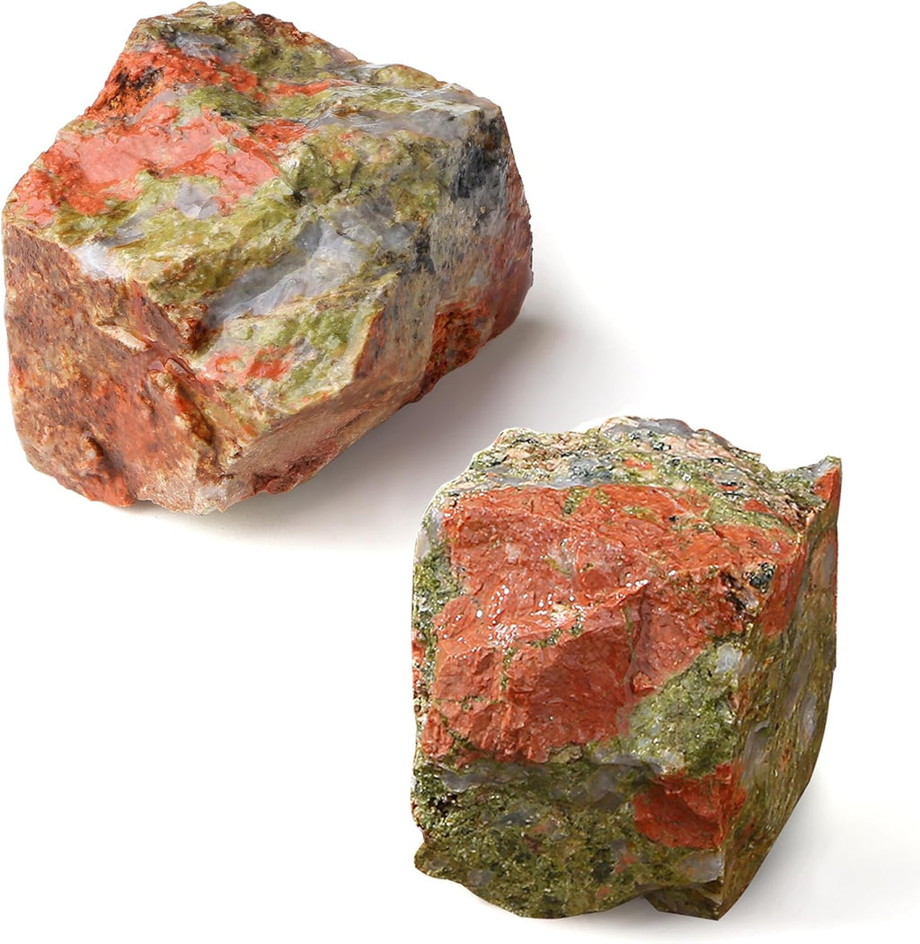 QINJIEJIE Unakite Kristall Große Rohkristalle 2 Stück 100% Rohstein natürliche Kristalle Premium Wasserstein für Meditation Reiki Dekosteine Cabbing Brunnenfelsen Polieren Wicca