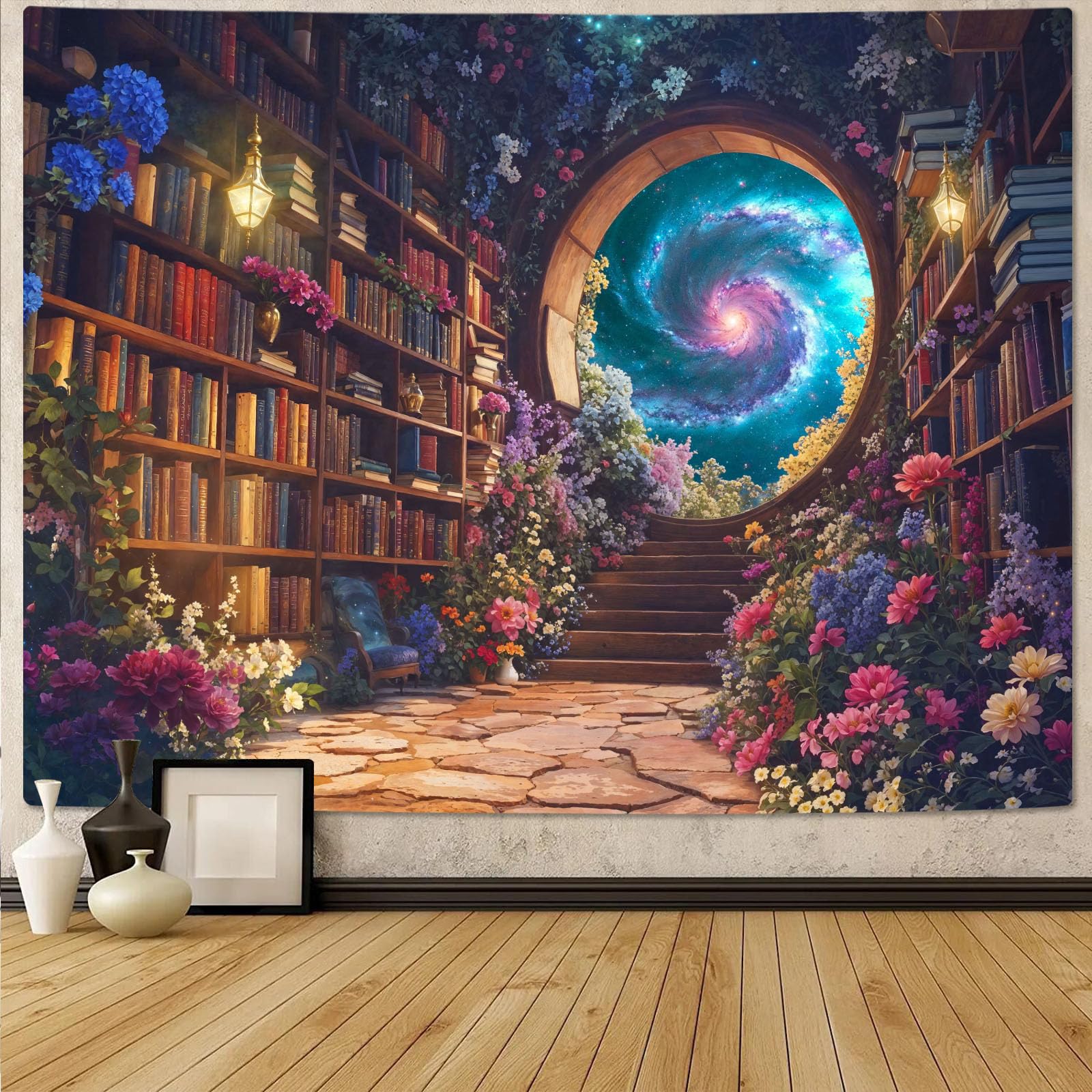 Accnicc Forest Library Tapestry Tree Bookshelf Tapestries Wall Hanging Vintage Fantasy Fairy Treehouse Book Large Tapestry for Bedroom Living Room Dorm Classroom 80 x 60 inch
