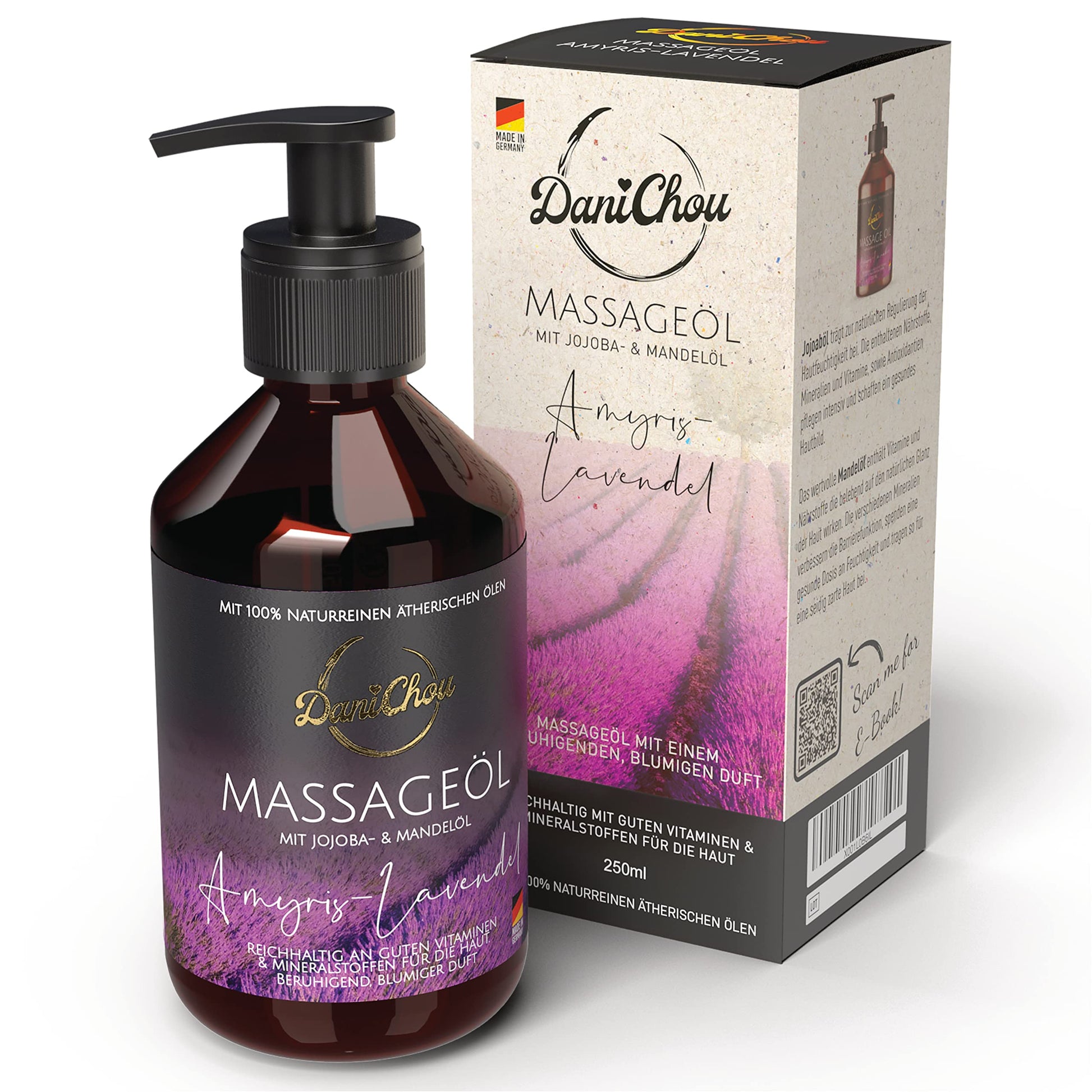 DaniChou Massage Oil Warming 250 ml - With Soy Oil & Almond Oil - Direct Warming, Relaxing Feeling - 100% Natural Cosmetics & Essential Oils - Massage Oil with Camphor - For Intense Relaxation