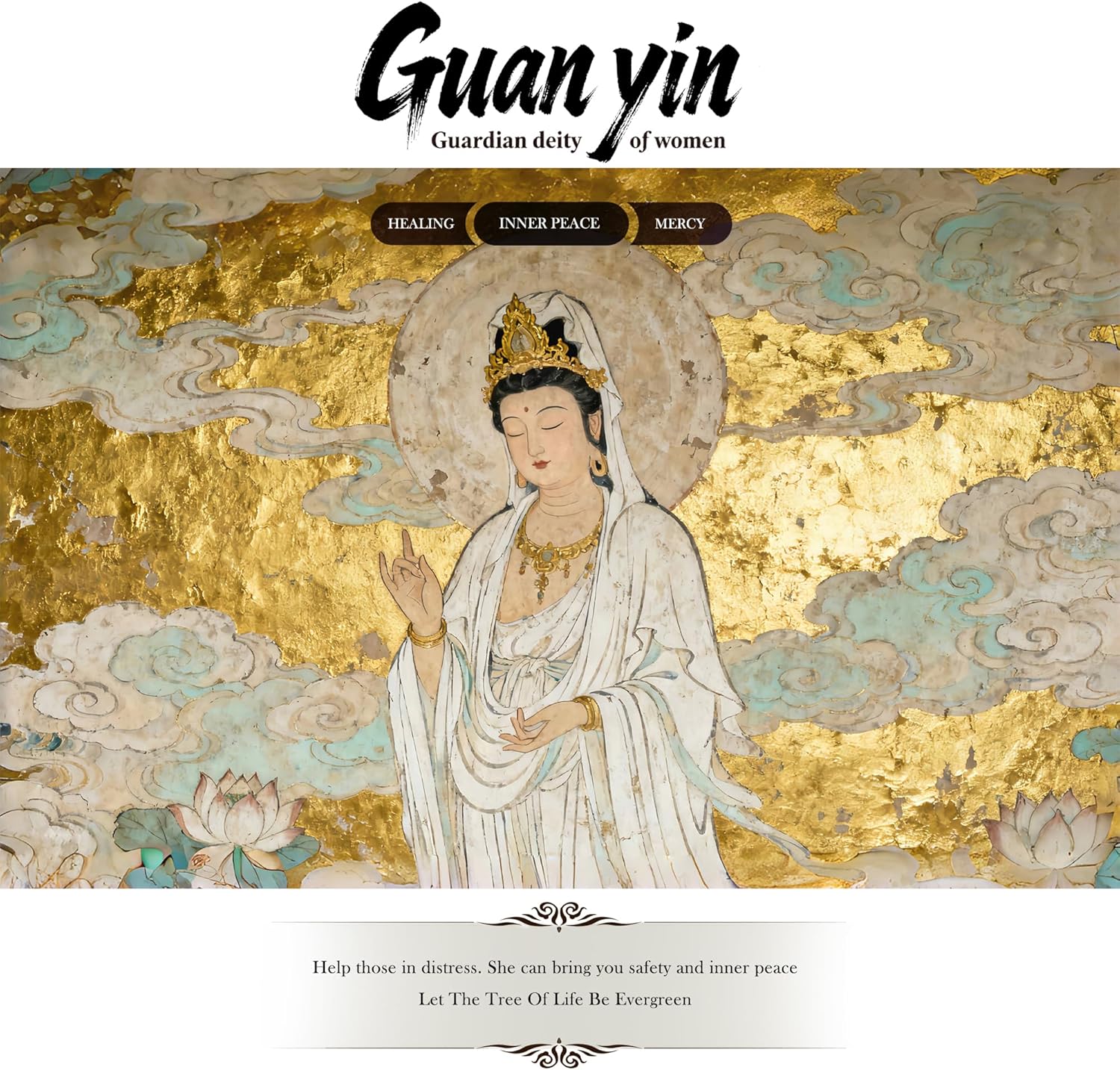 Guan Yin Statue, Quan Yin, Kwan Yin im Wind, Kuan Yin Buddha-Statue, Zen, meditierende Statue, Göttin der Göttin der Gnade und des Mitgefühls im Wind, Yoga, spirituelle Feng Shui-Dekoration