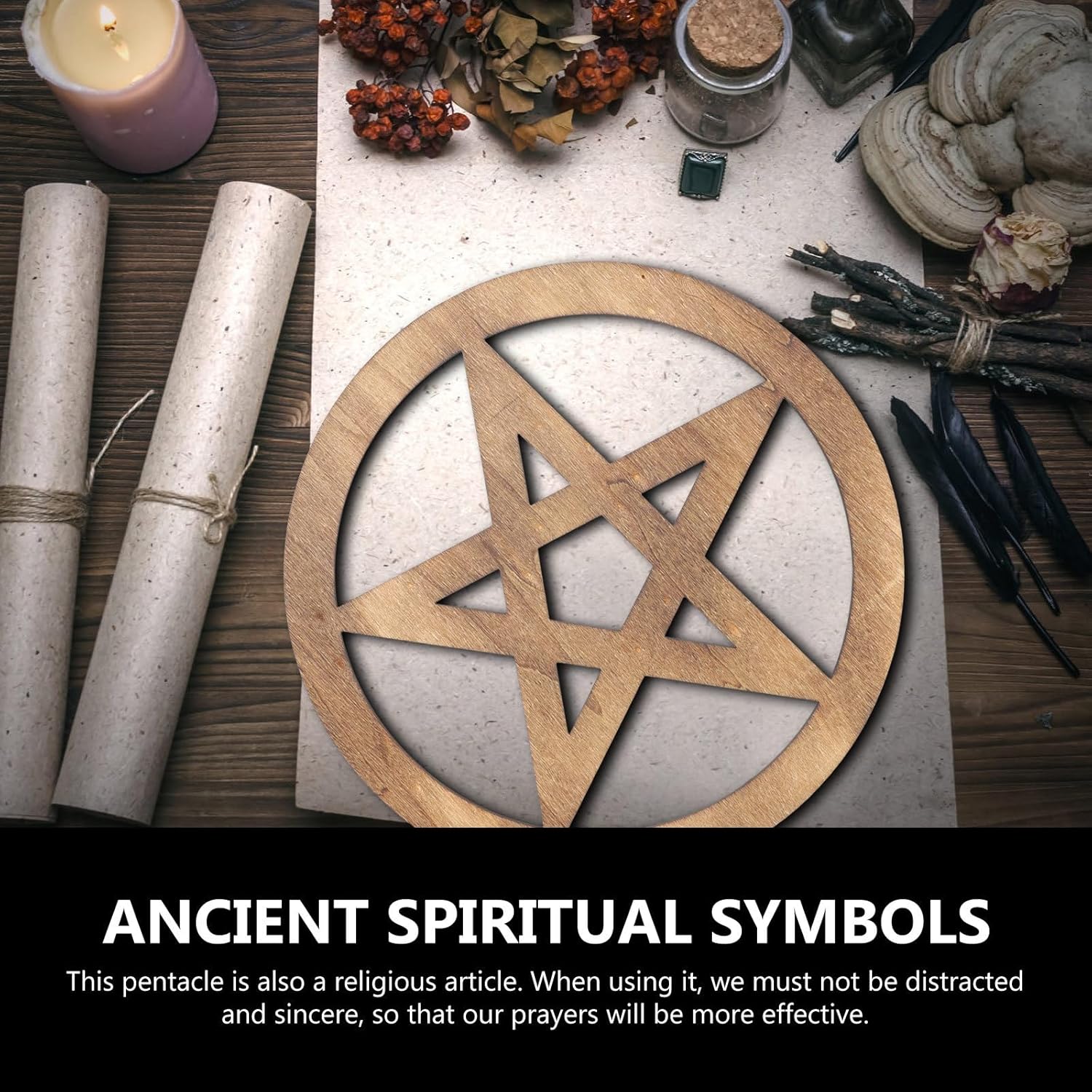 TOPBATHY Pentagram Wooden Wall Decoration Practical Altar Ornament Carved Decoration