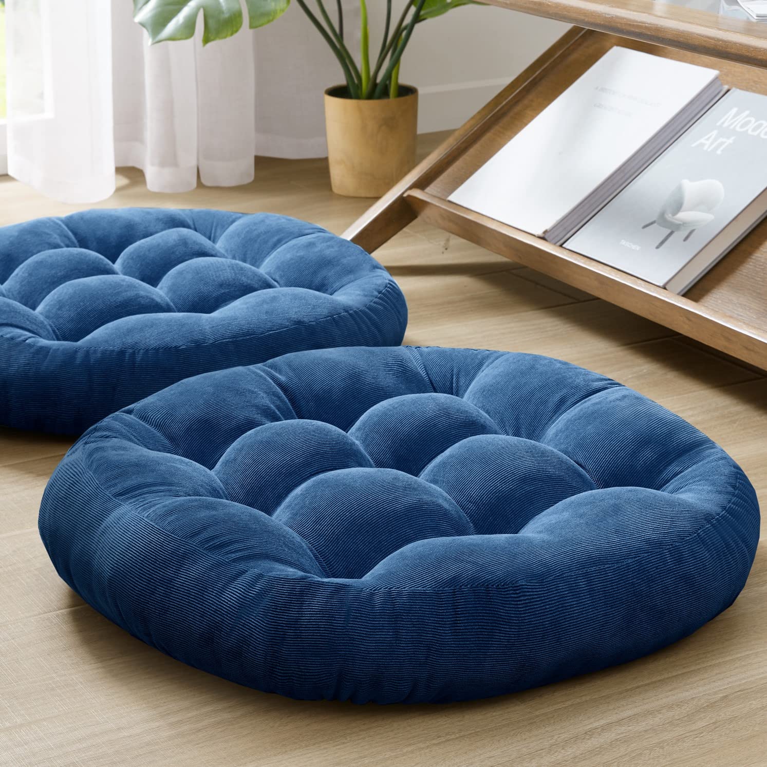 Degrees of Comfort Meditation Floor Pillow, Square Large Pillows Seating for Adults, Tufted Corduroy Thick Cushion for Living Room Tatami, Turquoise, 22x22 Inch