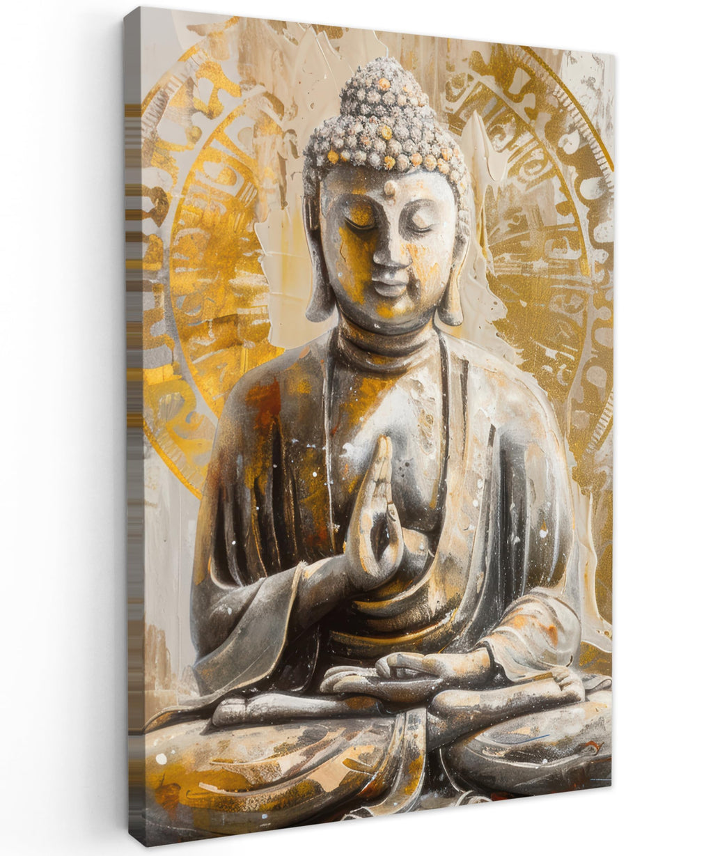 MuchoWow© Wall Pictures Large 120 x 80 cm XXL Bedroom Home Decoration Home Picture Living Room Photo Canvas Wall Pictures Canvas Wall Decor Buddha - Zen - Gold - Luxury - Spiritual