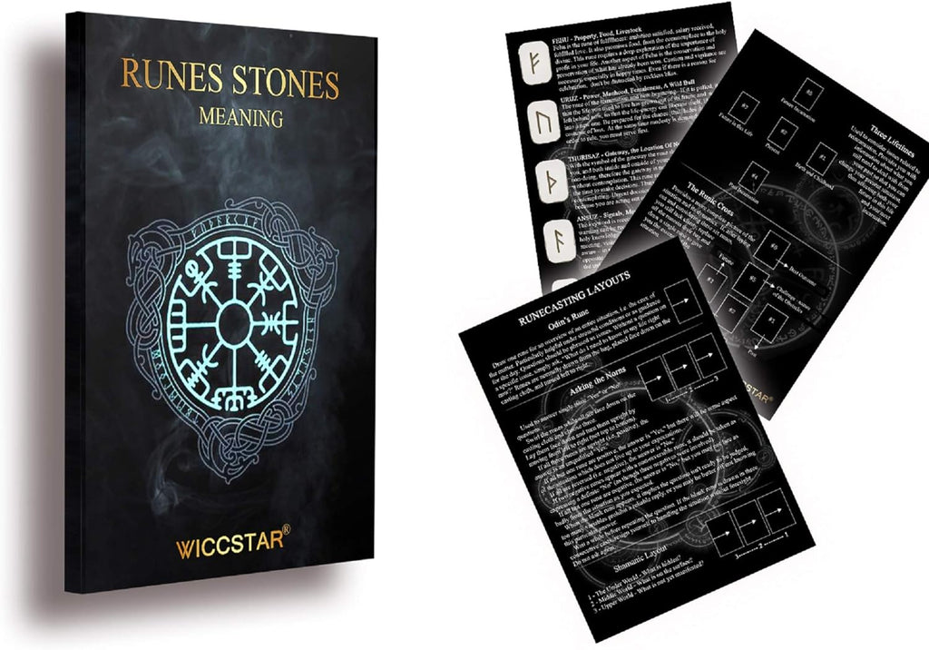 wiccan star Runen Steine ​​Set (25 Stück) mit Geschenkbeutel mit Bedeutung & 5 Runen orakel Technik (auf Englisch)
