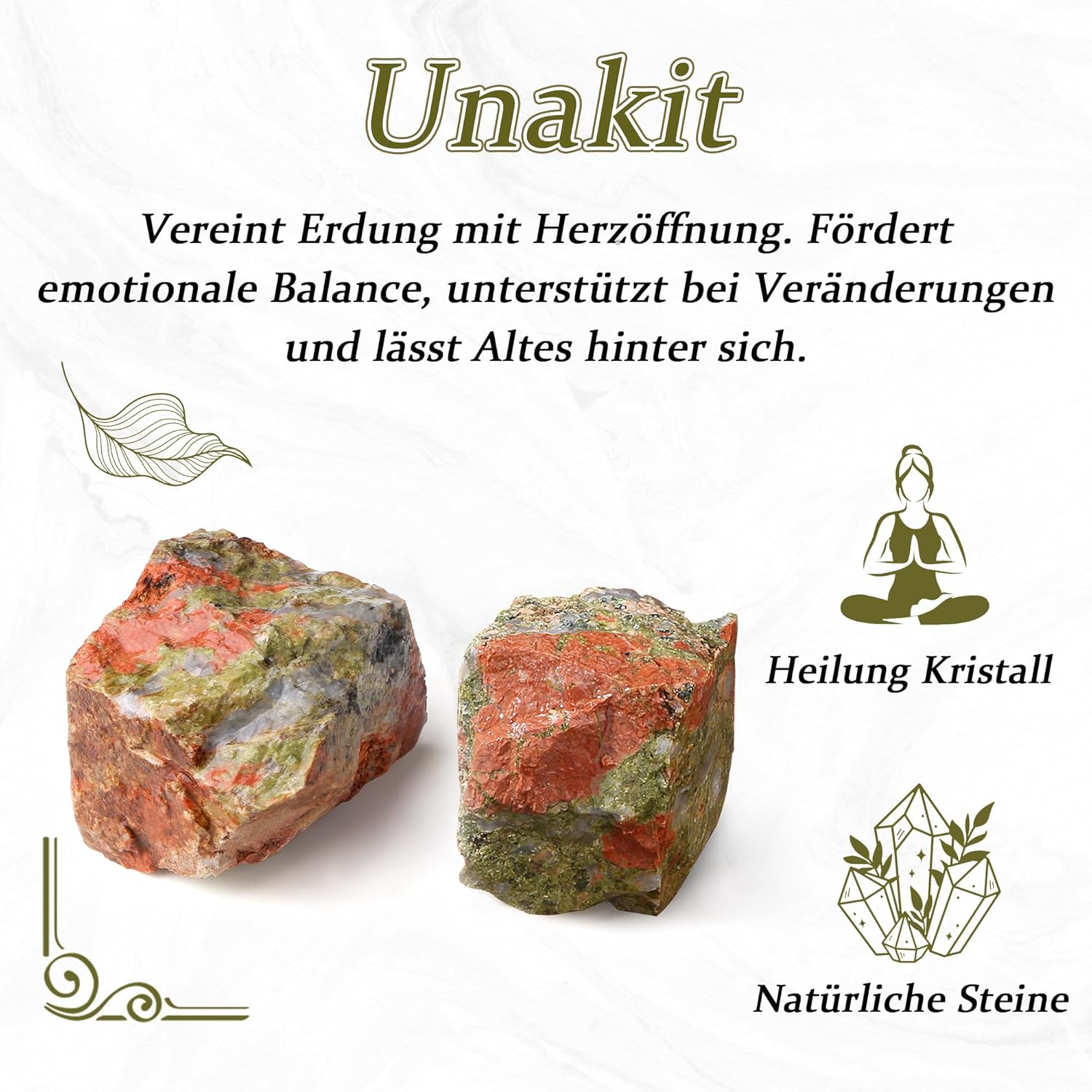 QINJIEJIE Unakite Kristall Große Rohkristalle 2 Stück 100% Rohstein natürliche Kristalle Premium Wasserstein für Meditation Reiki Dekosteine Cabbing Brunnenfelsen Polieren Wicca