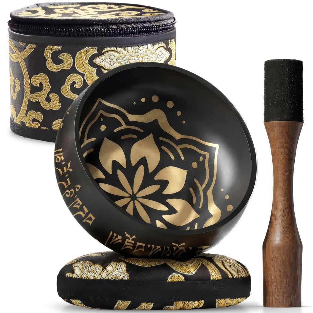 Silent Mind tibetische Klangschale Set ~ Blaue Design ~ mit hochwertigem Holz Klöppel und Himalaya Kissen ~ perfektes zur Yoga Meditation, Entspannung und Achtsamkeit ~ das ideale Geschenkset