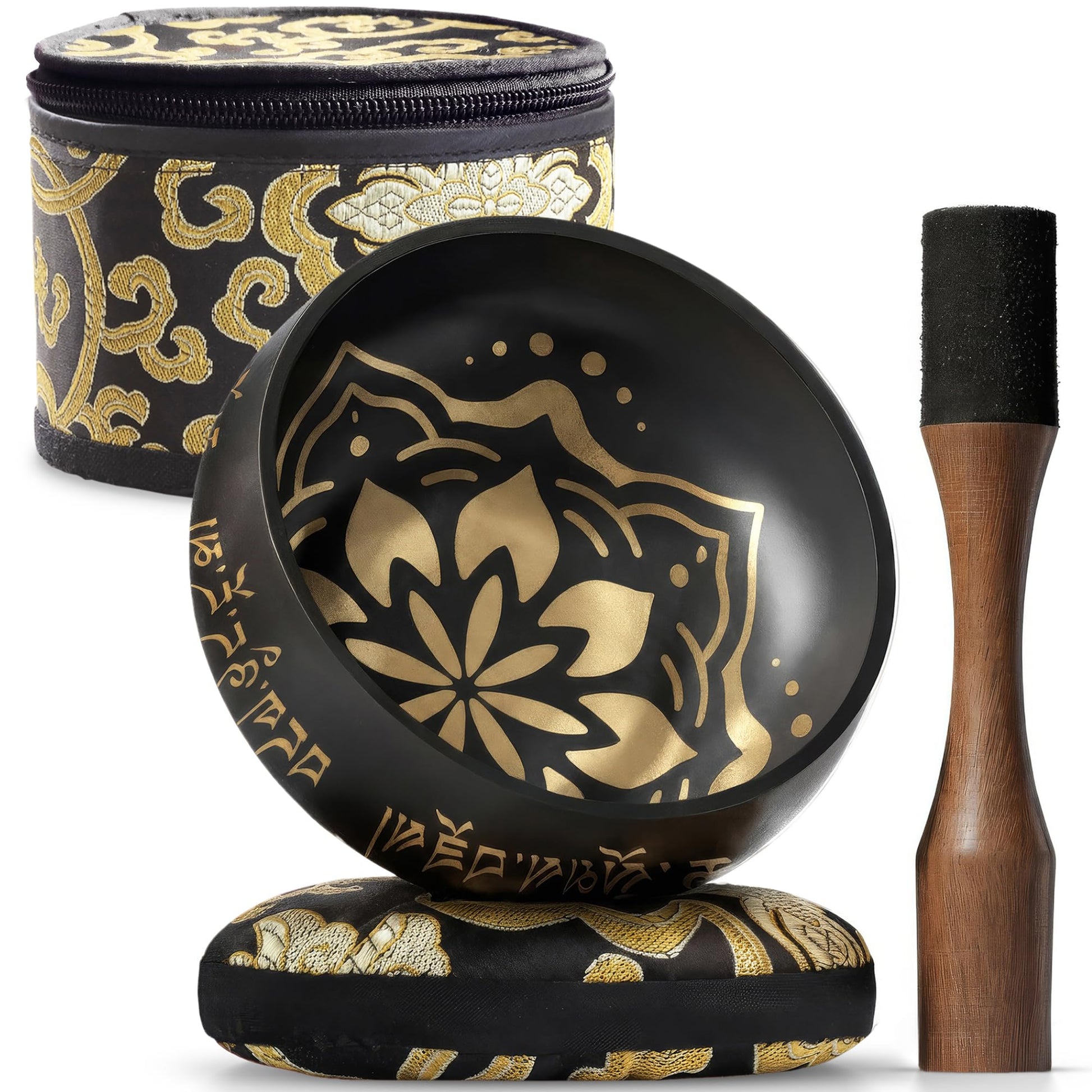 Silent Mind tibetische Klangschale Set ~ Blaue Design ~ mit hochwertigem Holz Klöppel und Himalaya Kissen ~ perfektes zur Yoga Meditation, Entspannung und Achtsamkeit ~ das ideale Geschenkset