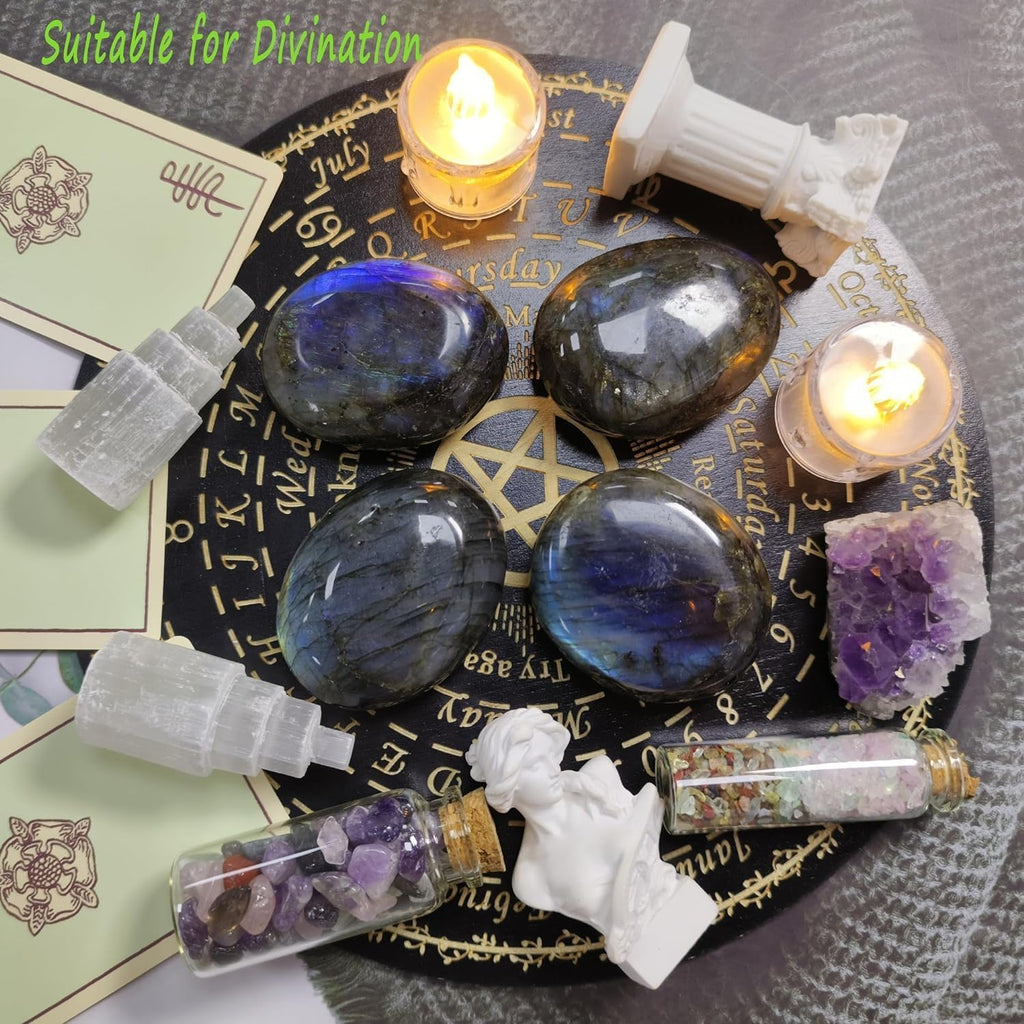 QINJIEJIE Groß Labradorit 2.4" Ovale Mondstein Kristalle Natürliche Edelstein Sorgensteine Handschmeichler Stein Polierte Reiki Steine Spirituelle Geschenke 1PC